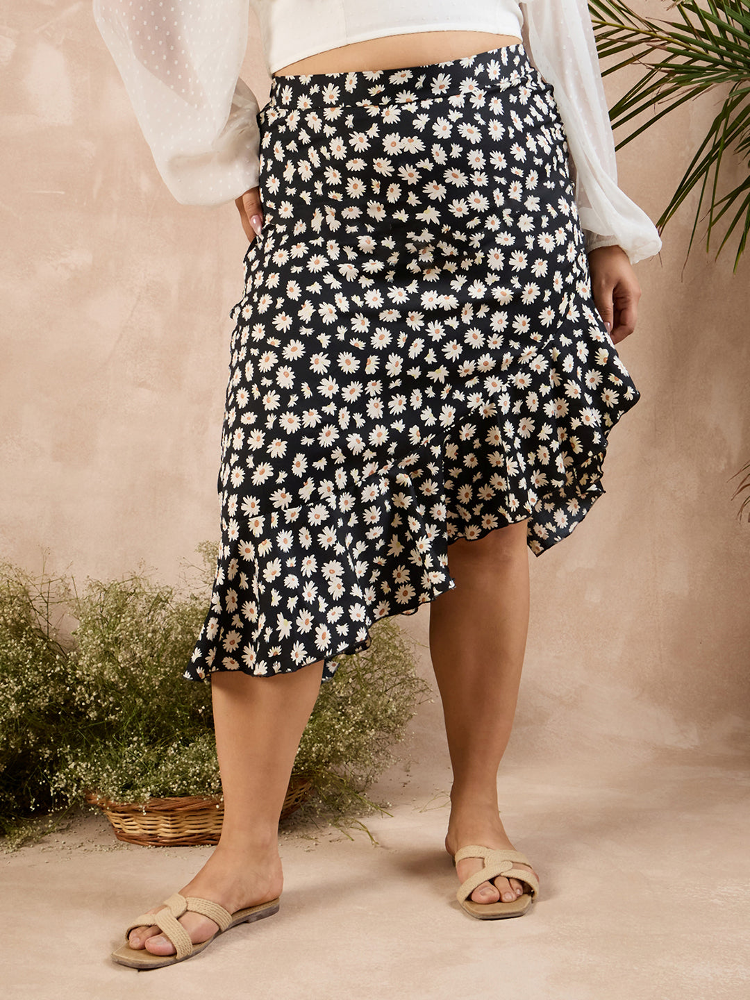 Ruffle Skirt Midi Wrap Skirt Diy Spot Print Wrap Ruffle Midi Skirt