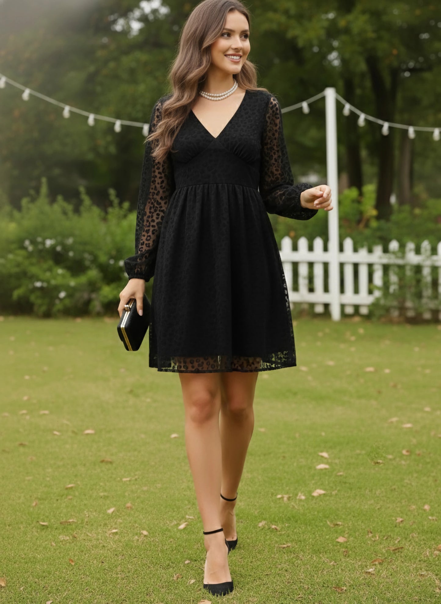 Berrylush Women Black Animal Printed V-Neck Styled Back Fit & Flare Mini Dress