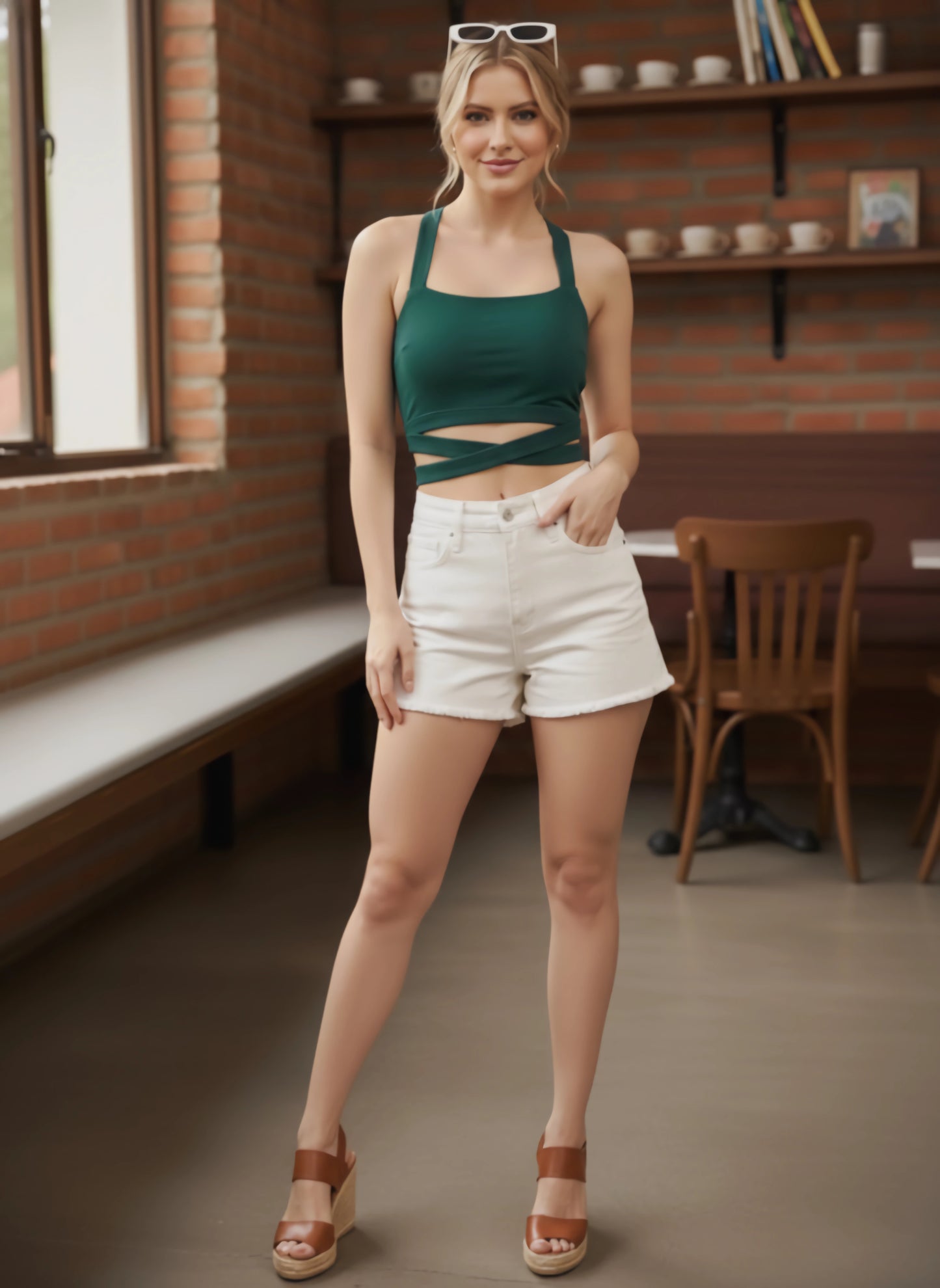 Berrylush BASICS Women Solid Green Sweetheart Neck Sleeveless Backless Tie-Up Waist Knitted Crop Top