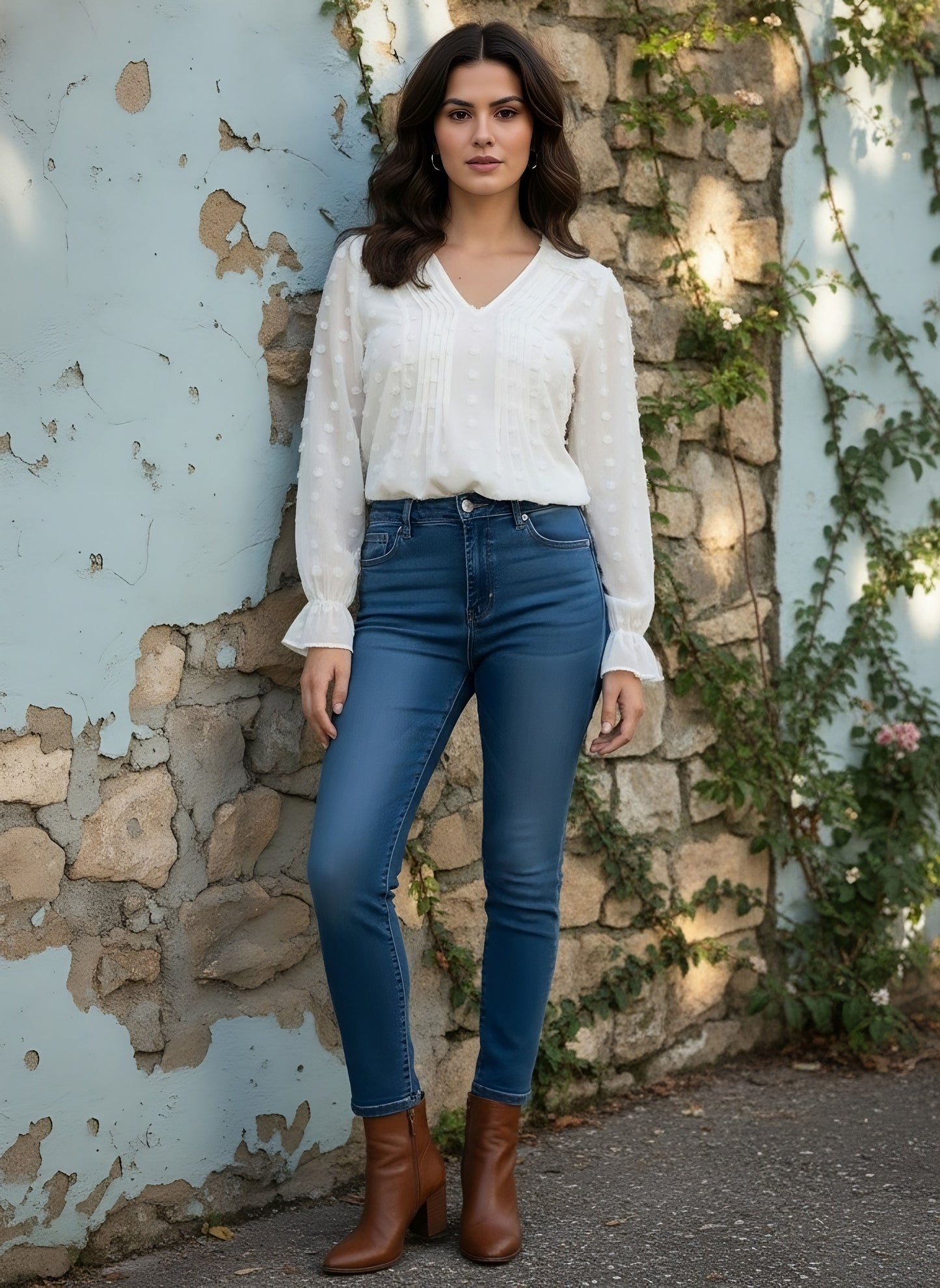 Berrylush BIZwear Women White Solid V-Neck Long Sleeve Regular Top