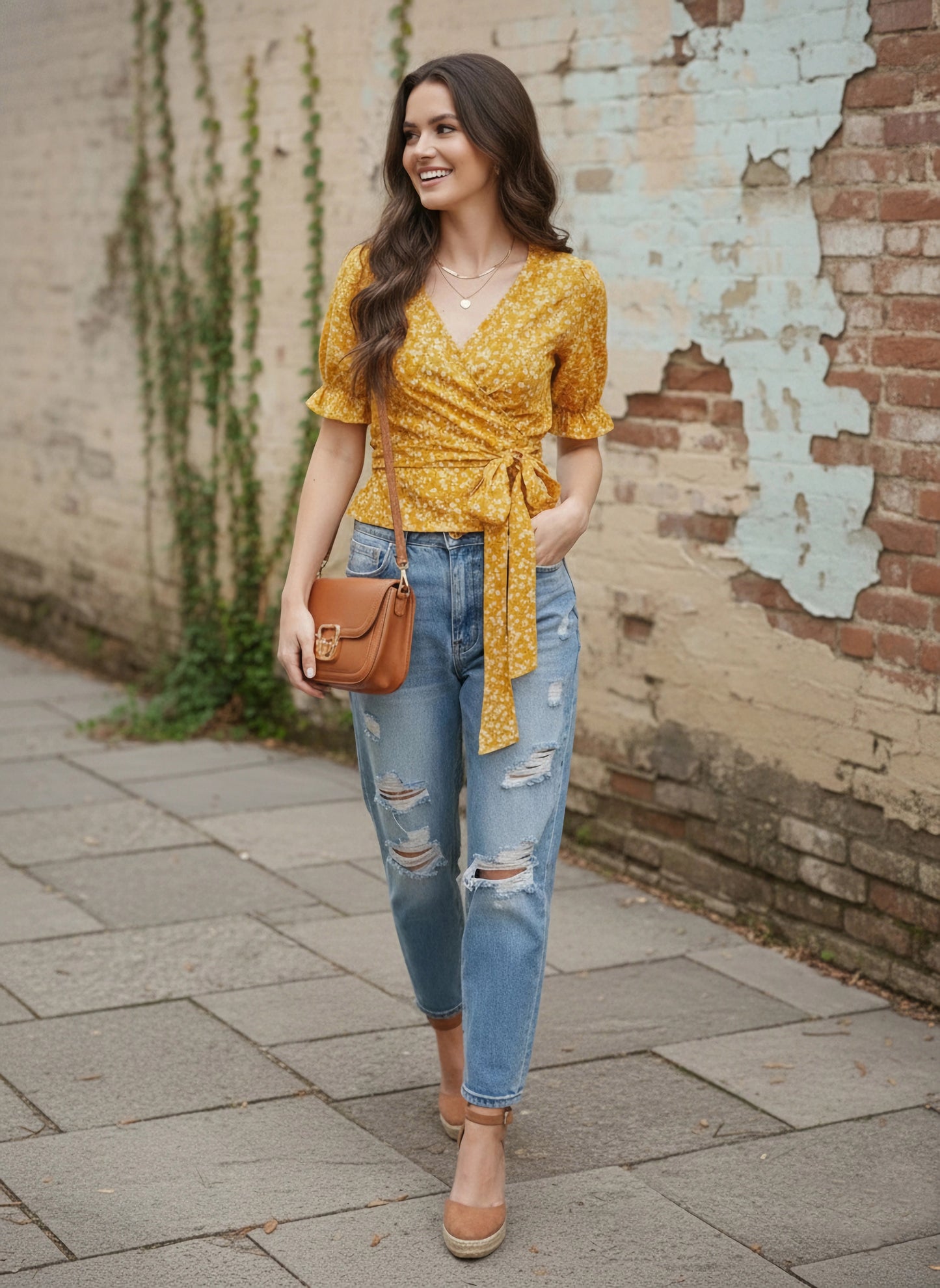 Berrylush Women Yellow & White Floral Printed Tie Knot Top
