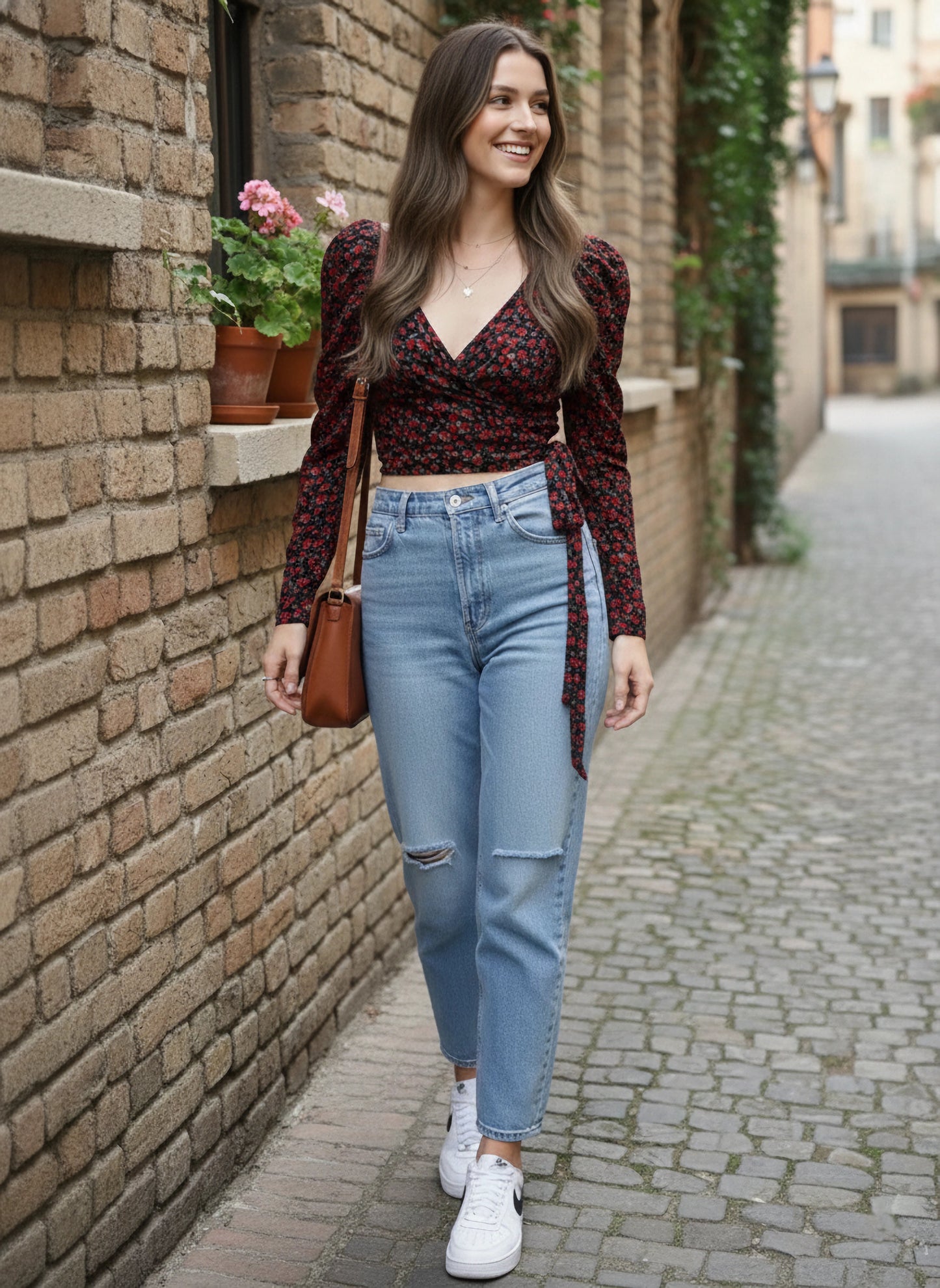 Berrylush Women Black & Red Floral Printed Sweetheart Neck Waist Tie-Up Wrap Crop Top