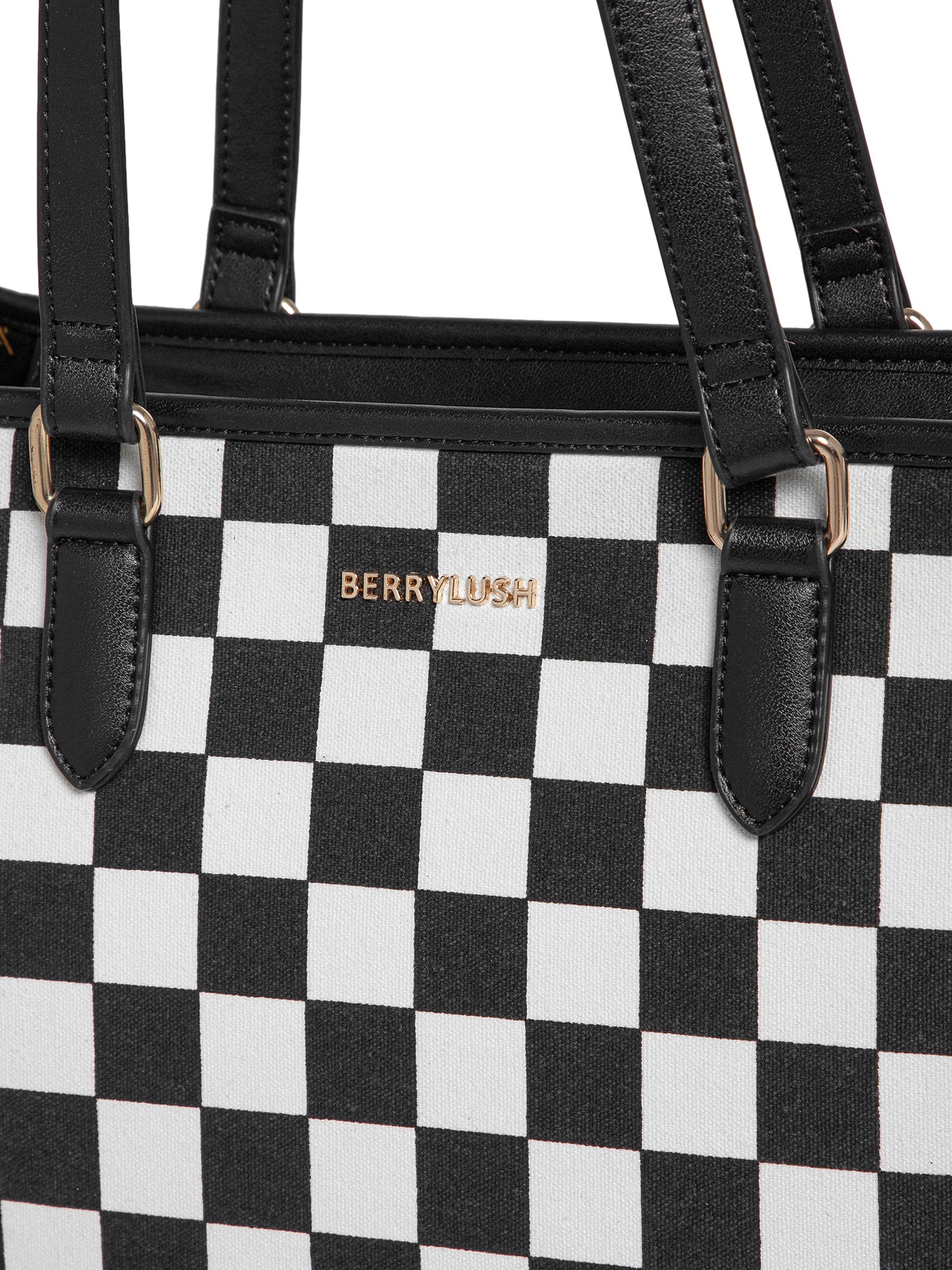 Berrylush Women White Checked Two Handles Casual Shoulder Bag