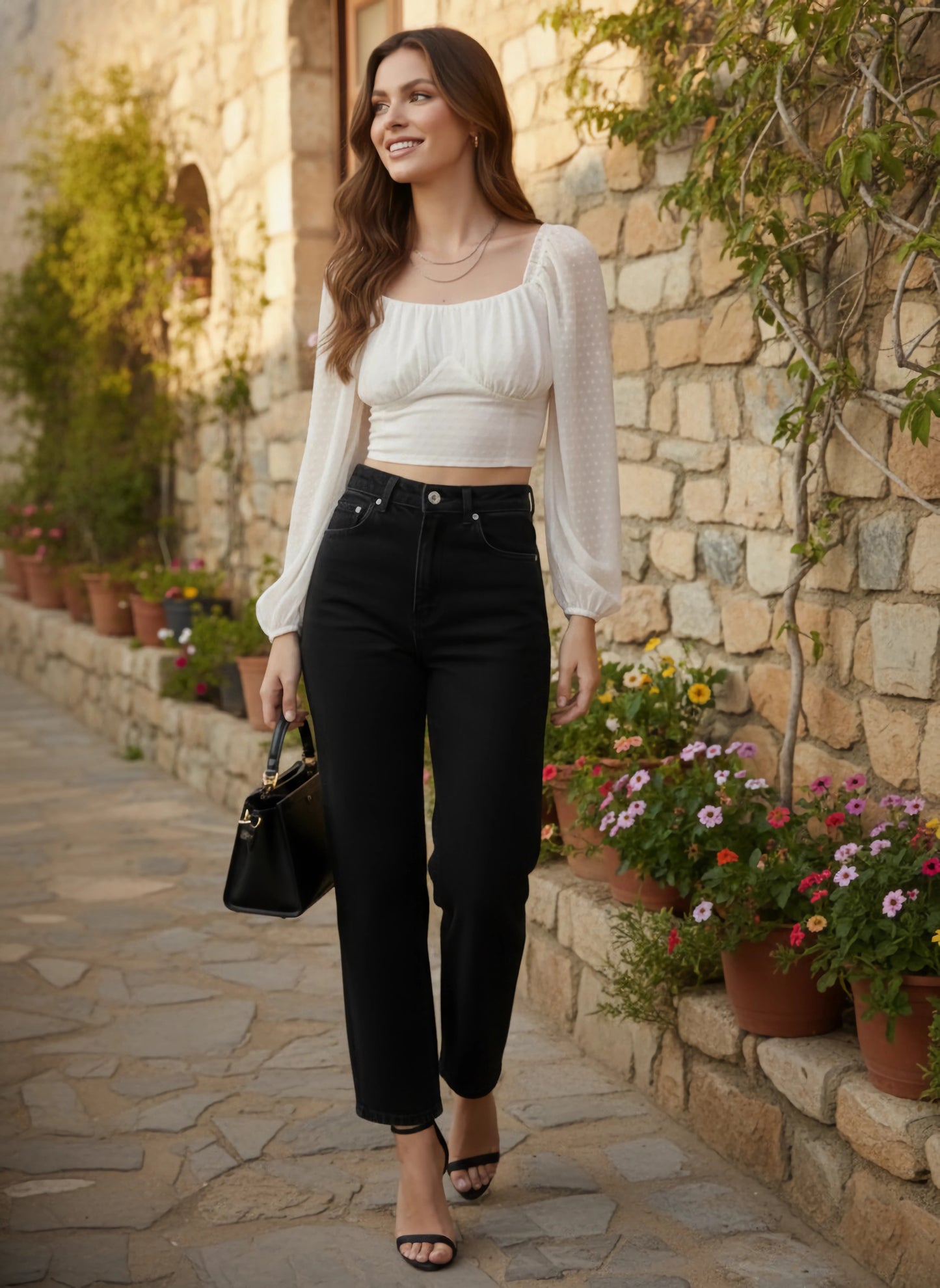 Berrylush Women Solid White Dobby Weave Sweetheart Neck Georgette Semi-Sheer Pleated Empire Crop Top