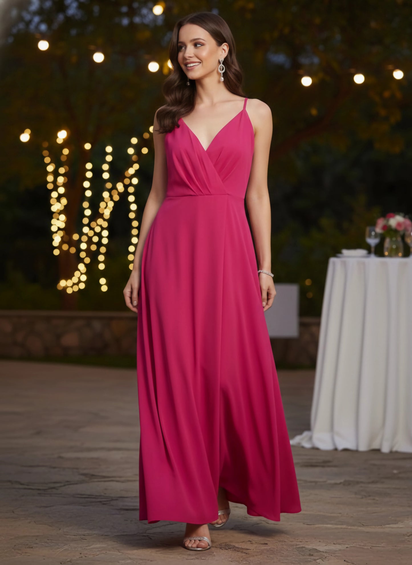 Berrylush Women Solid Pink V-Neck Sleeveless Pleated Maxi Dress