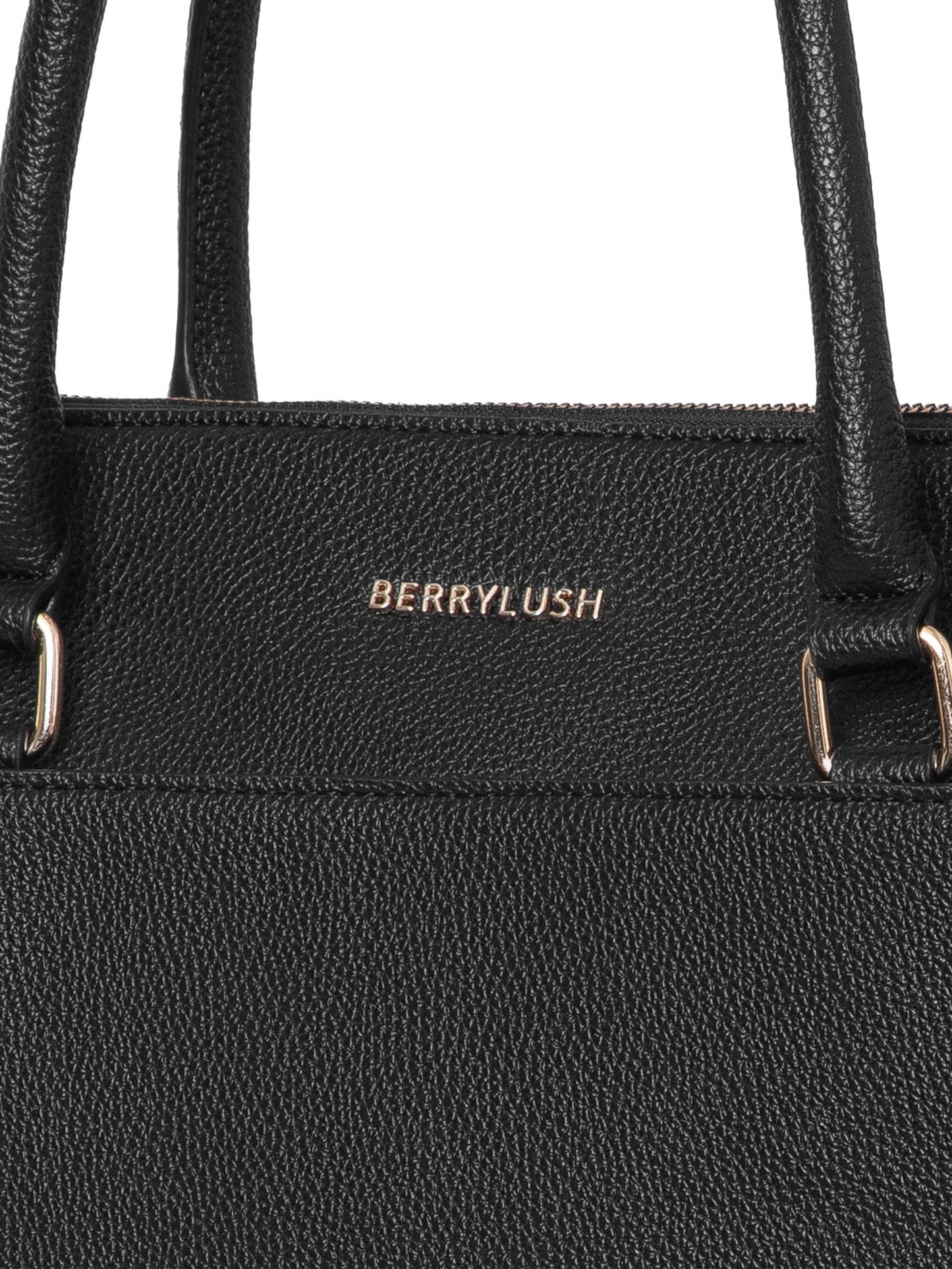 Berrylush Women Black Solid Two Handles Smart Casual Tote Bag
