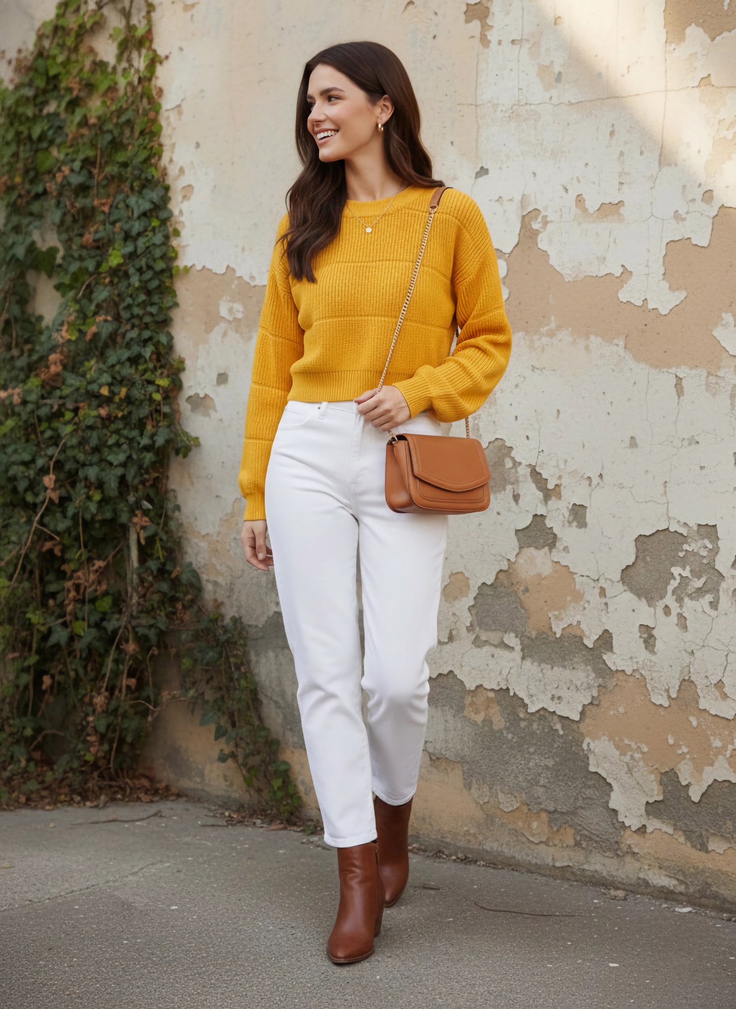 Berrylush Women Solid Yellow Round Neck Drop-Shoulder Sleeves Ribbed Hem Cropped Sweater