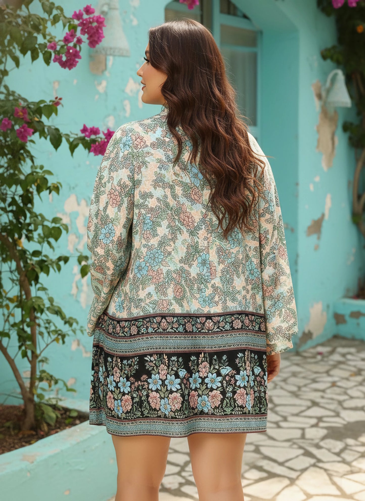 Berrylush Women Plus Size White & Multicolour Floral Printed Square Neck Crop Top & Tie-Up Front Shorts With Shrug