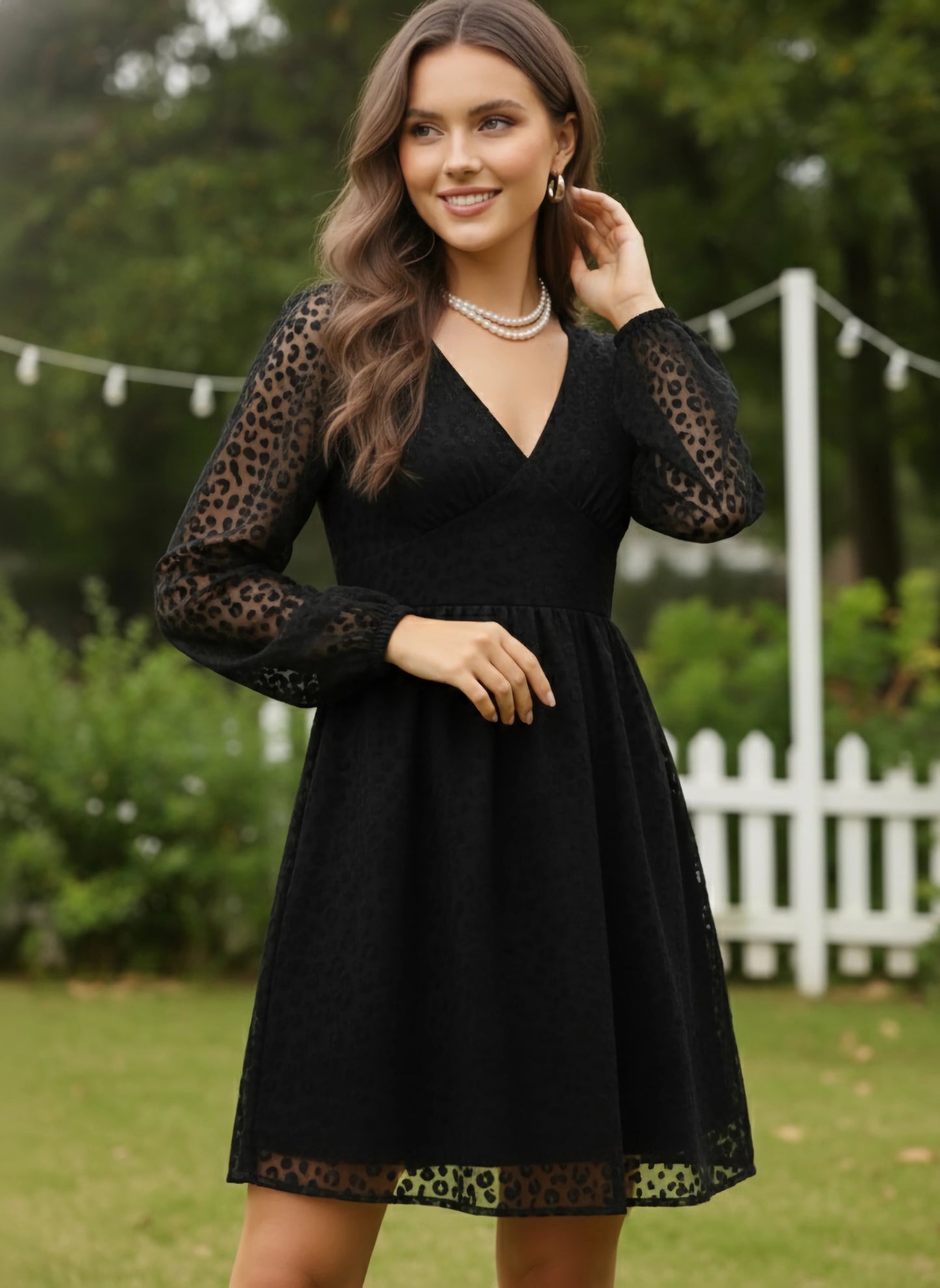 Berrylush Women Black Animal Printed V-Neck Styled Back Fit & Flare Mini Dress