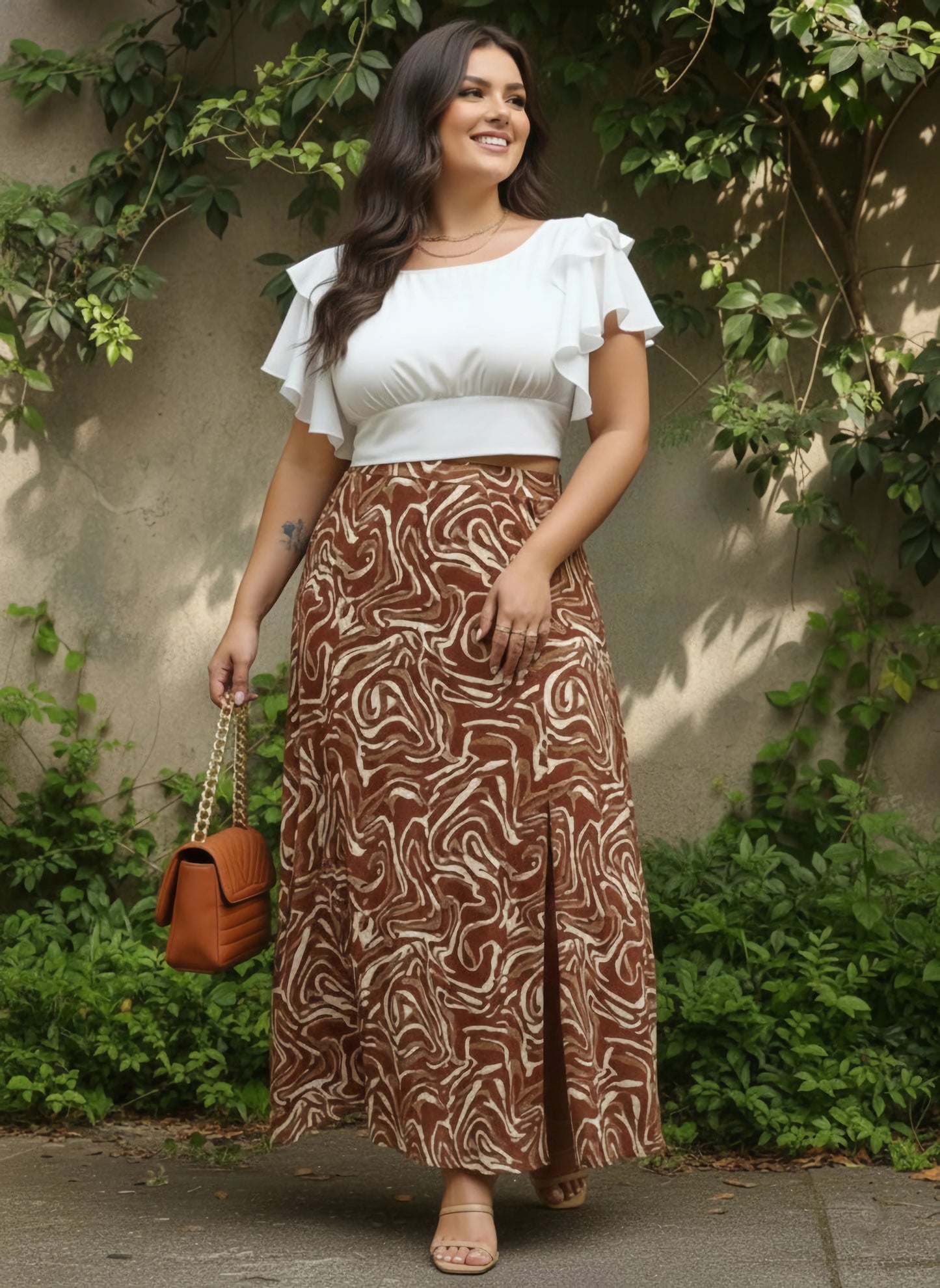 Berrylush Women Plus Size Solid White Round Neck Tie-Up Backless Crepe Blouson Cropped Top