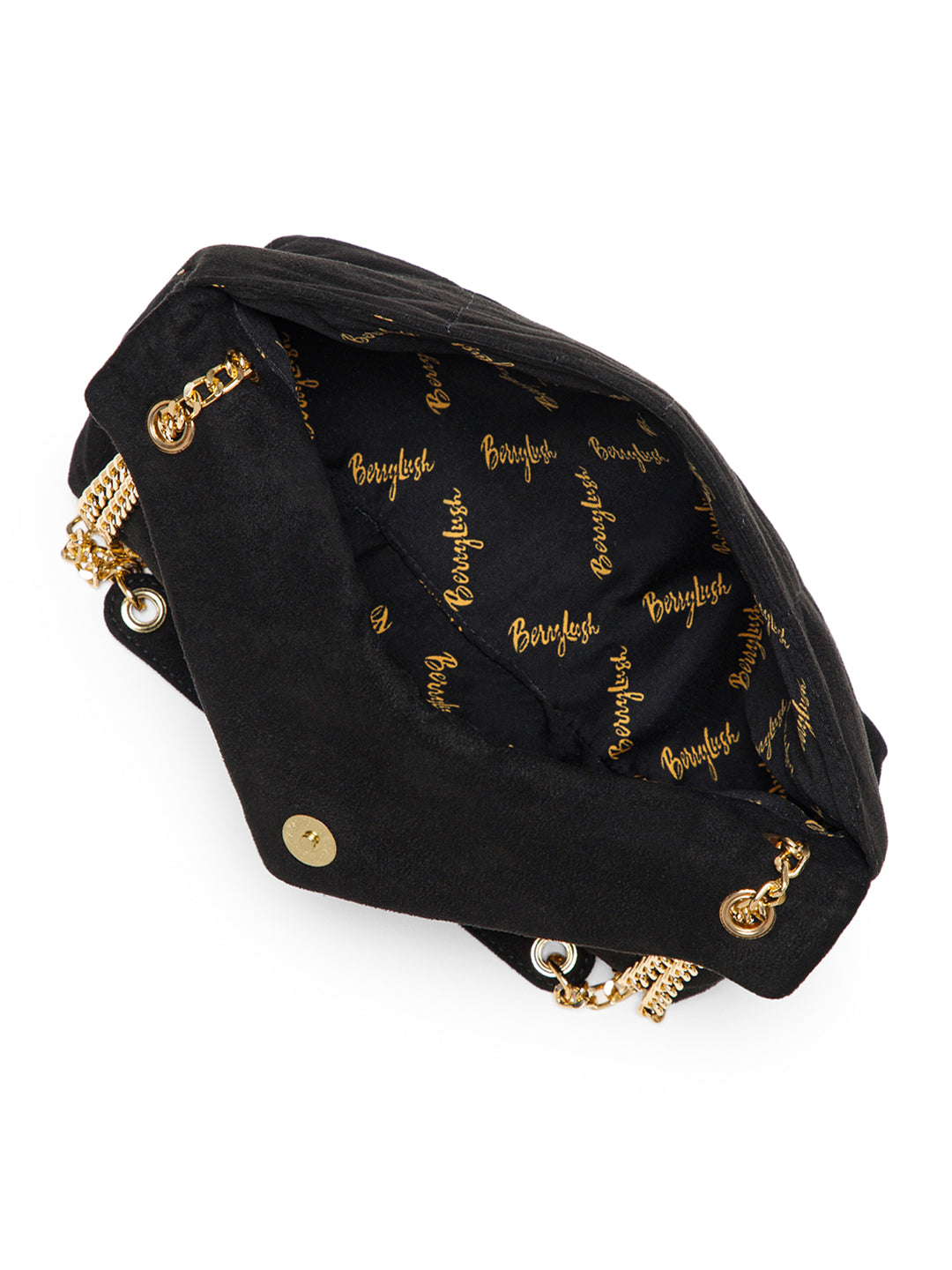 Berrylush Women Black Structured Quilted Shoulder Bag