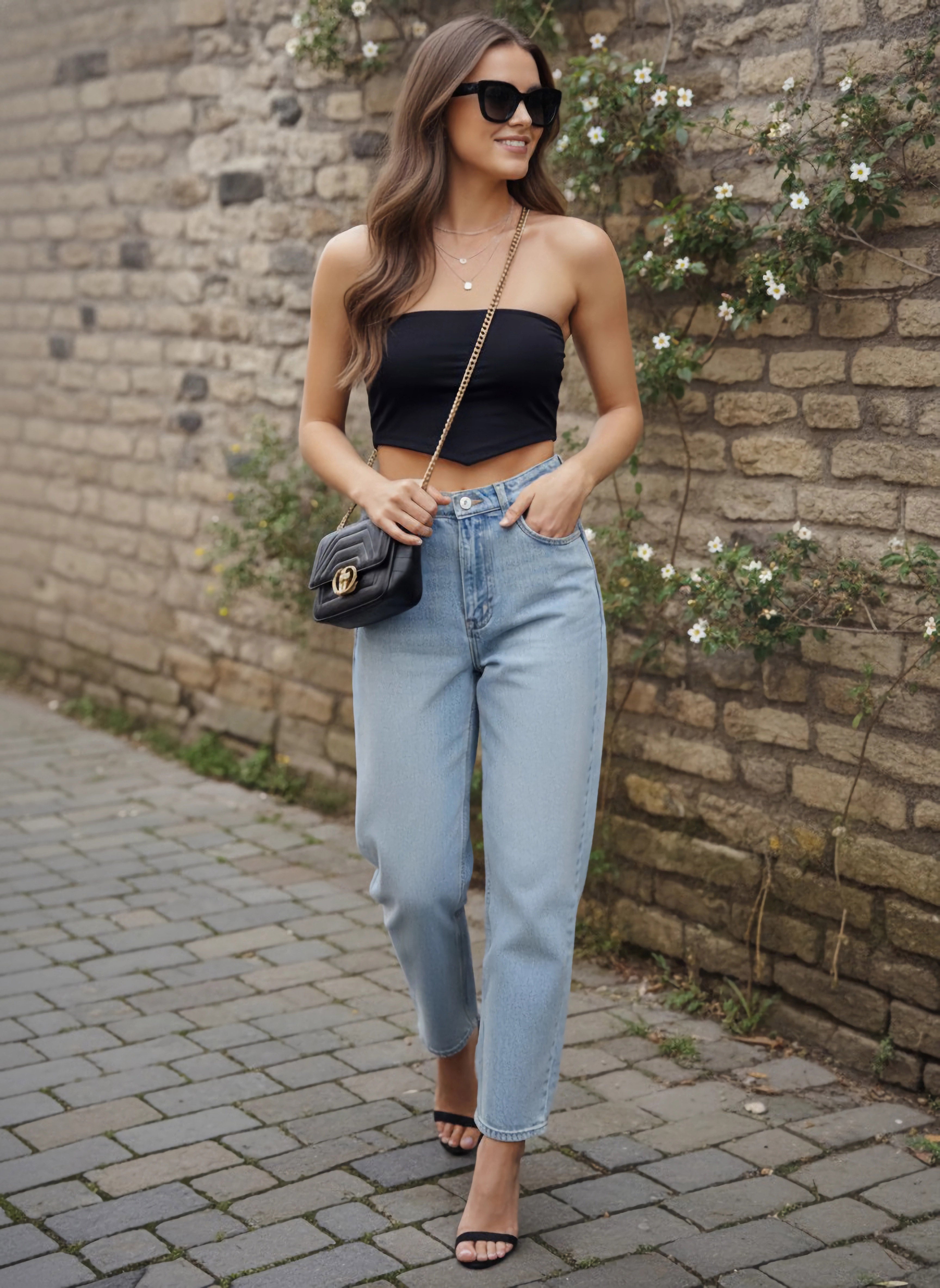 Women Solid Black Strapless Neck Sleeveless Backless Cropped Tube