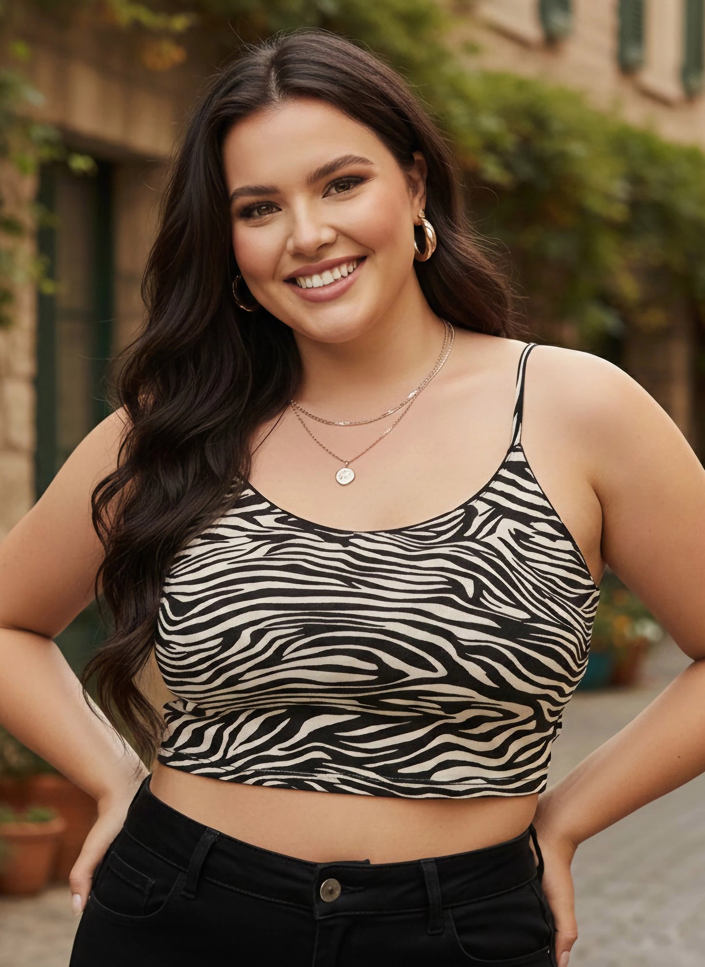 Curve Zebra Striped Lettuce Trim Crop Cami Top