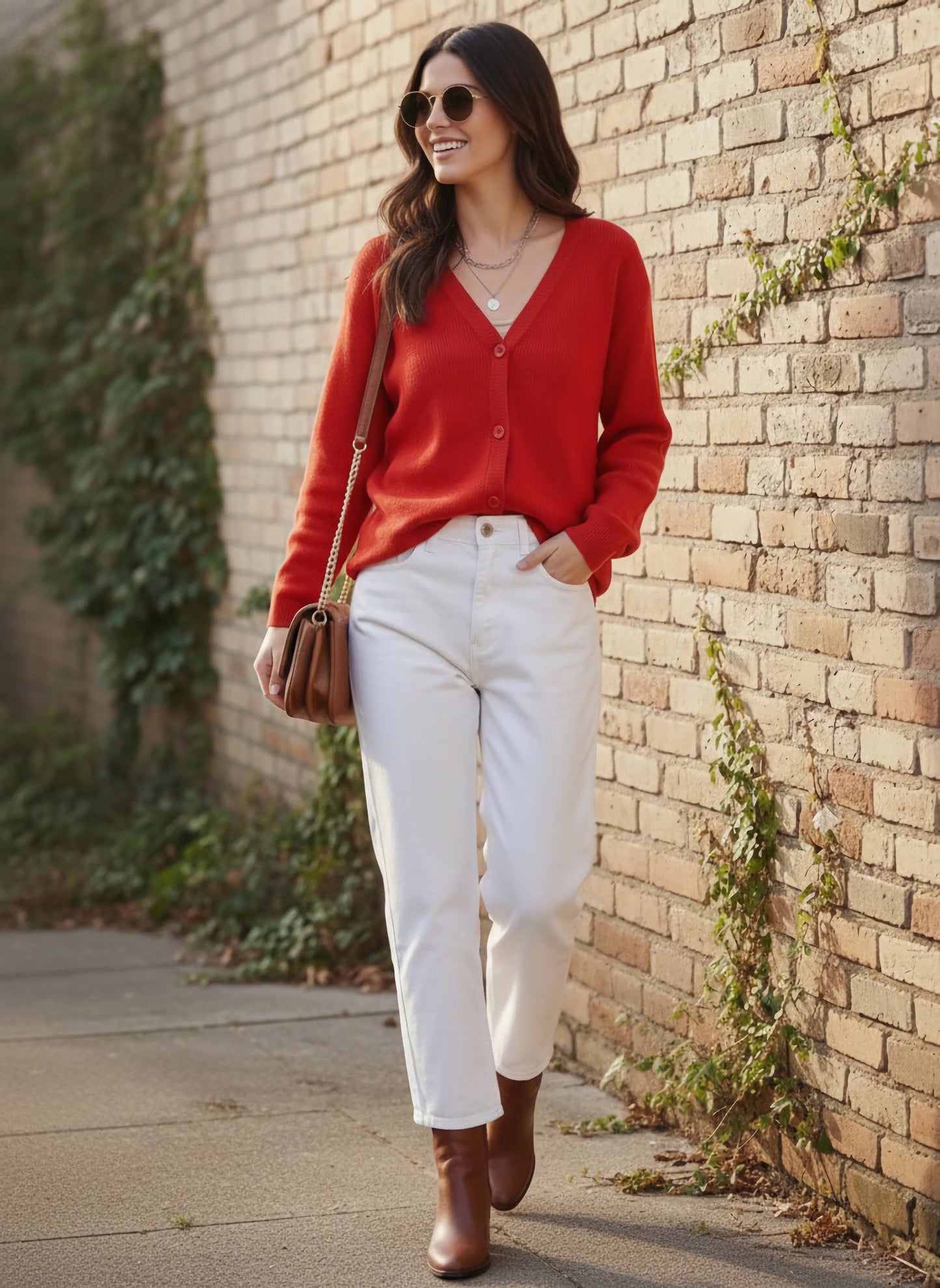 Berrylush Women Solid Red V-Neck Drop-Shoulder Sleeves Button-Up Ribbed Hem Regular Cardigan