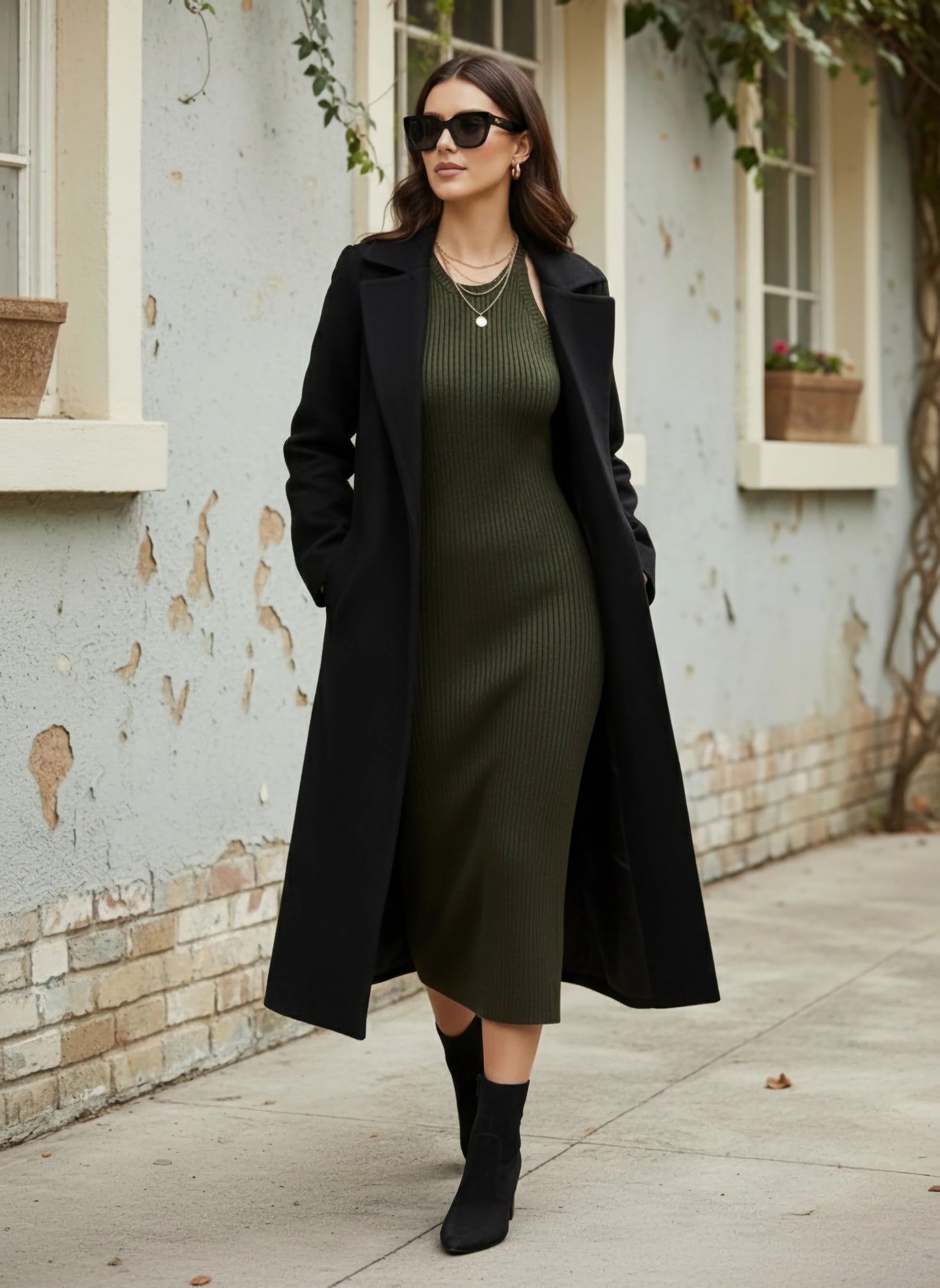 Berrylush Women Solid Green Round Neck Acrylic Sleeveless Racerback Straight Hem Knitted Bodycon Midi Sweater Dress