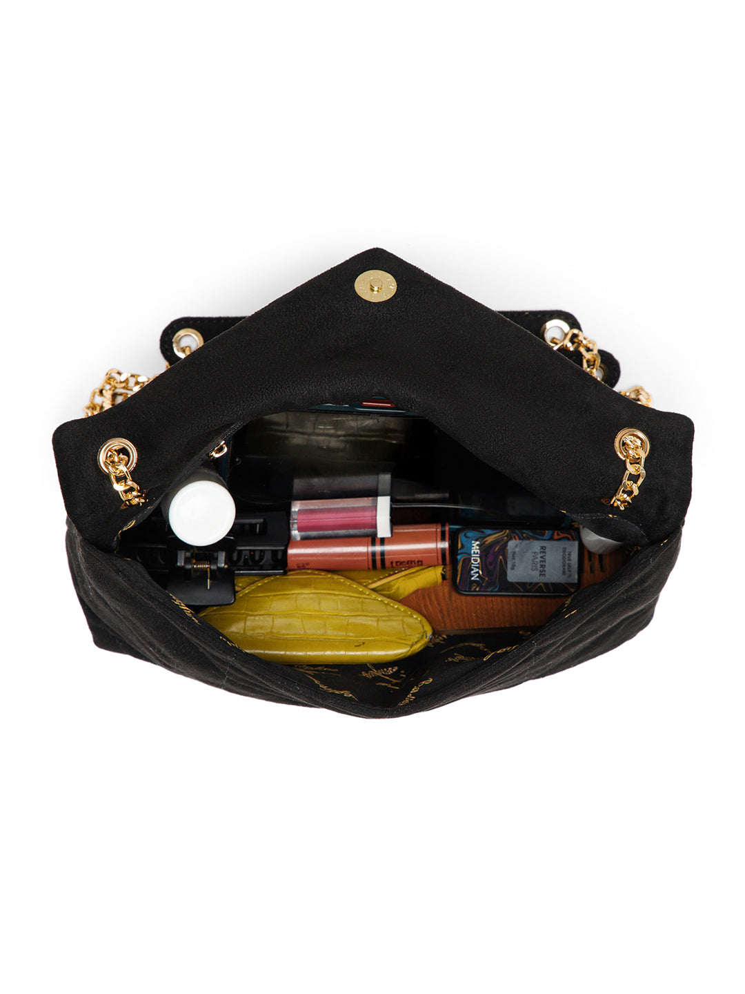 Berrylush Women Black Structured Quilted Shoulder Bag