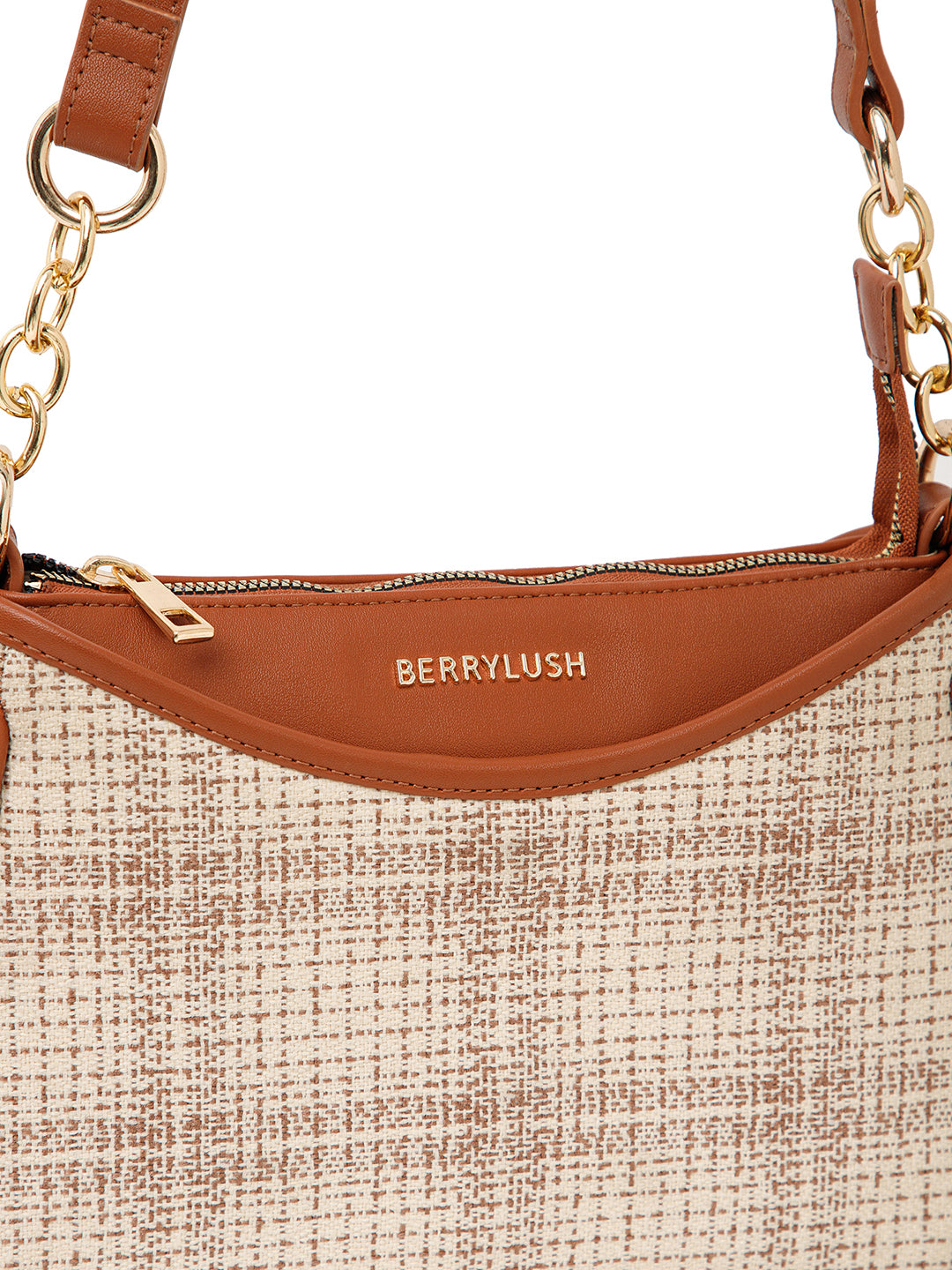 Berrylush Women Cream Checked One Handle Smart Casual Regular Shoulder Bag