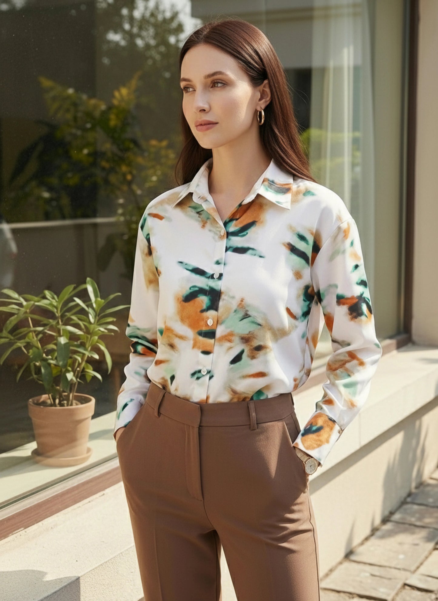BIZwear White & Multicolour Abstract Printed Spread Collar Neck Cuff Sleeves Button-Up Curved Hem Regular Shirt