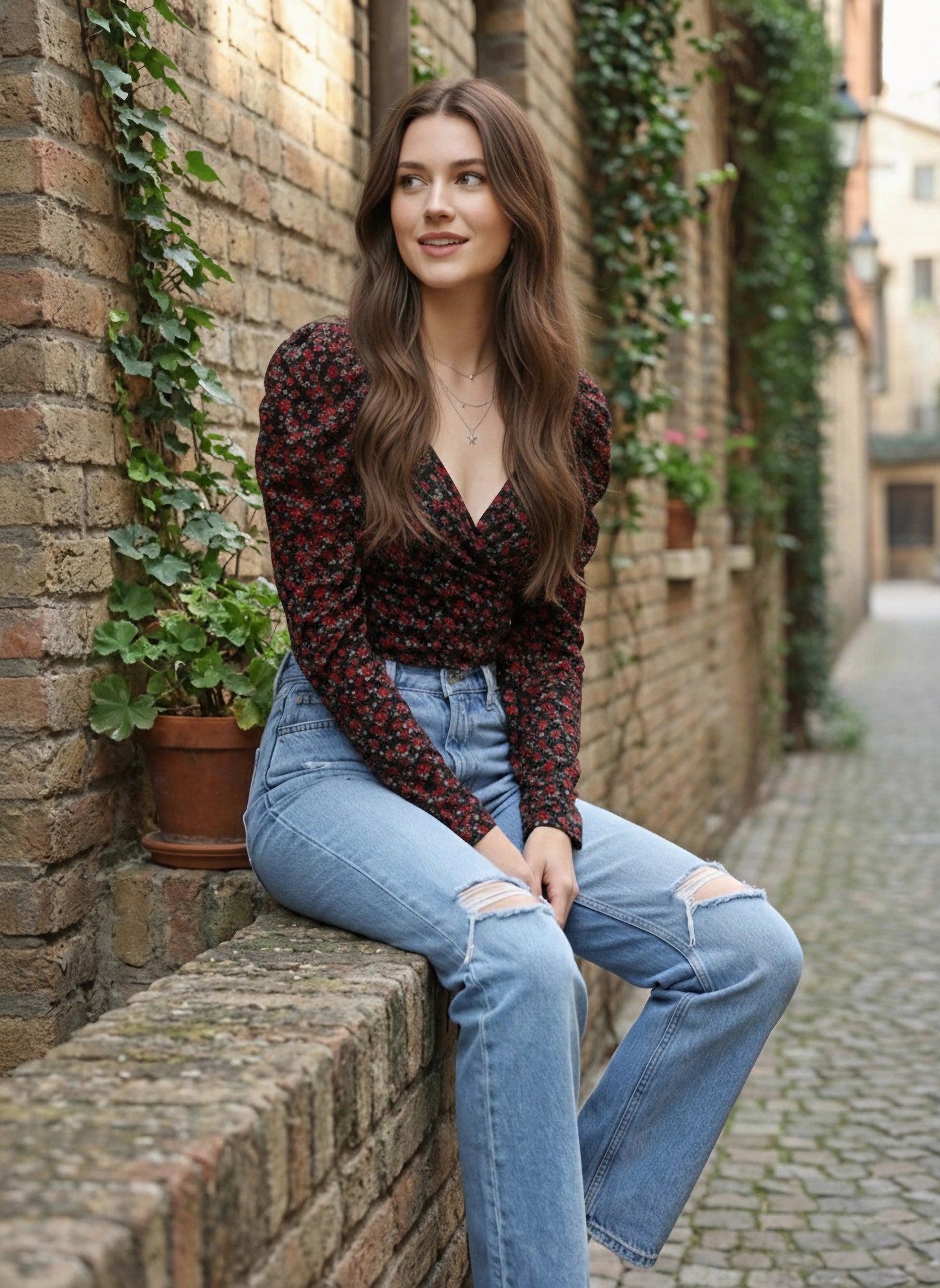 Berrylush Women Black & Red Floral Printed Sweetheart Neck Waist Tie-Up Wrap Crop Top