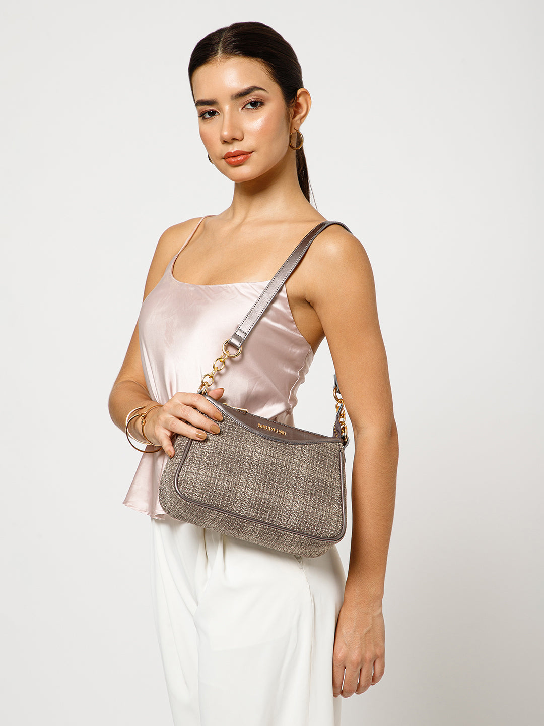 Berrylush Women Grey Checked One Handle Smart Casual Regular Shoulder Bag