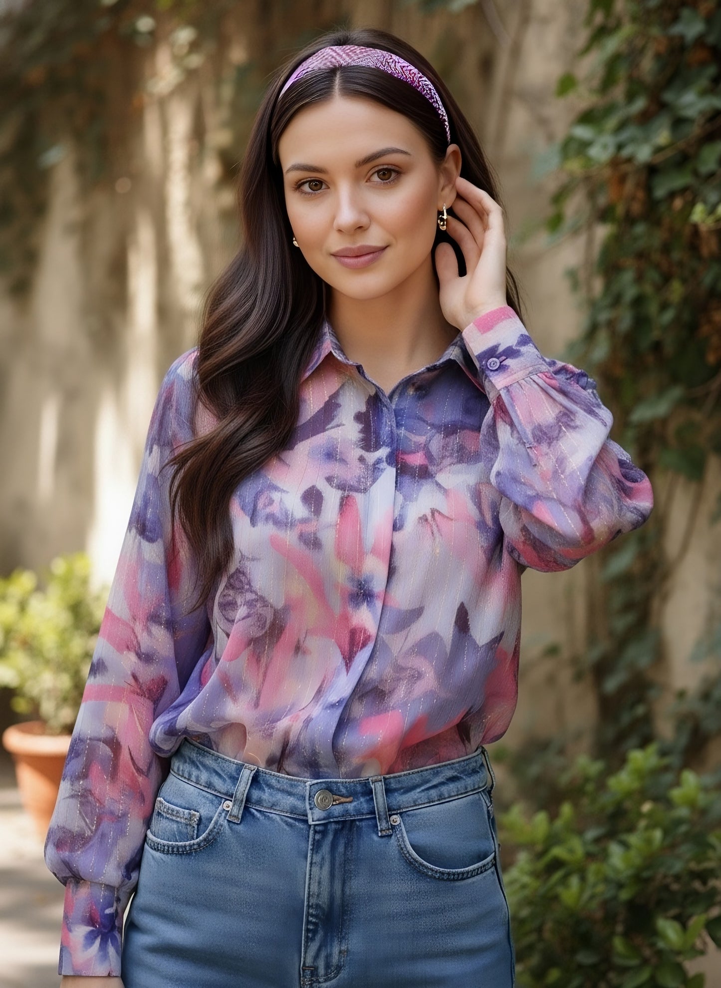 Berrylush Women Purple Floral Print Spread Collar Long Sleeves Casual Regular Shirt