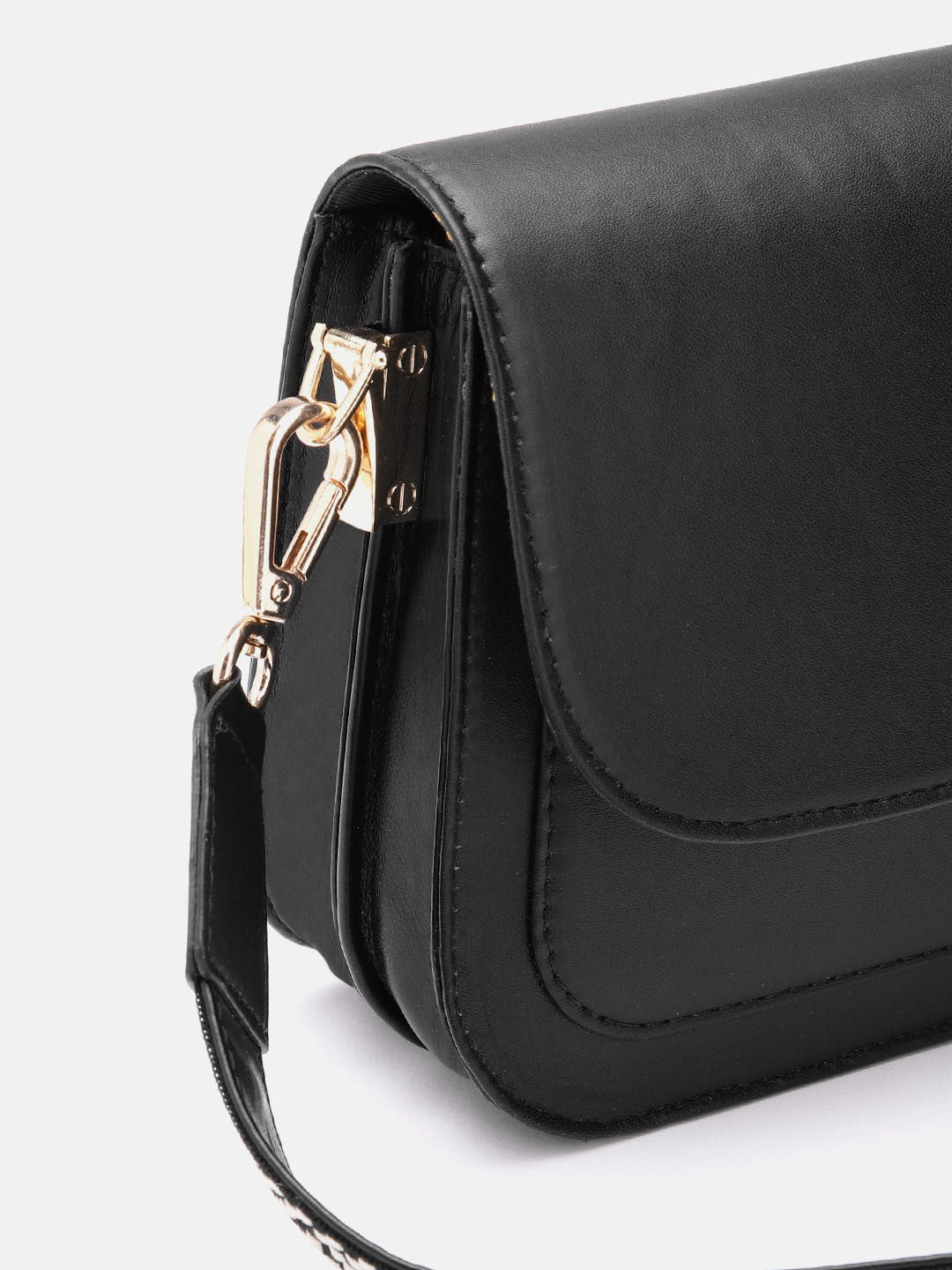 Berrylush Women Solid Black PU Detachable Sling Strap Embellished Structured Regular Sling Bag