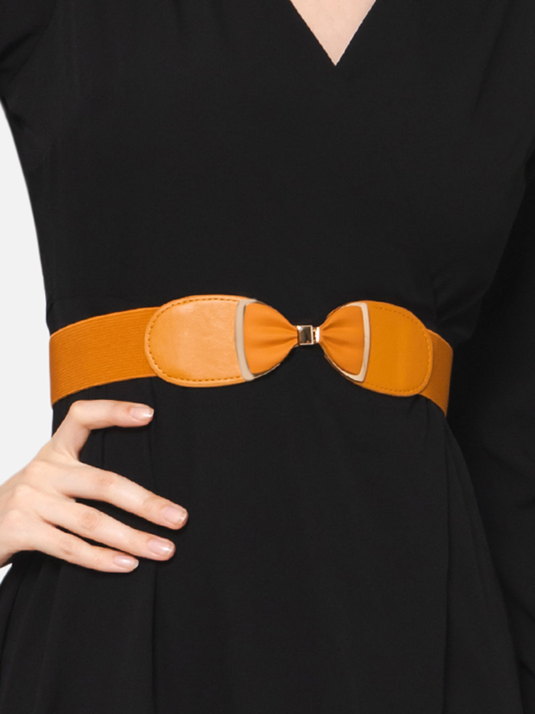Berrylush Women Solid Brown Bow-Detailed PU Nylon Interlock Regular Slim Belt