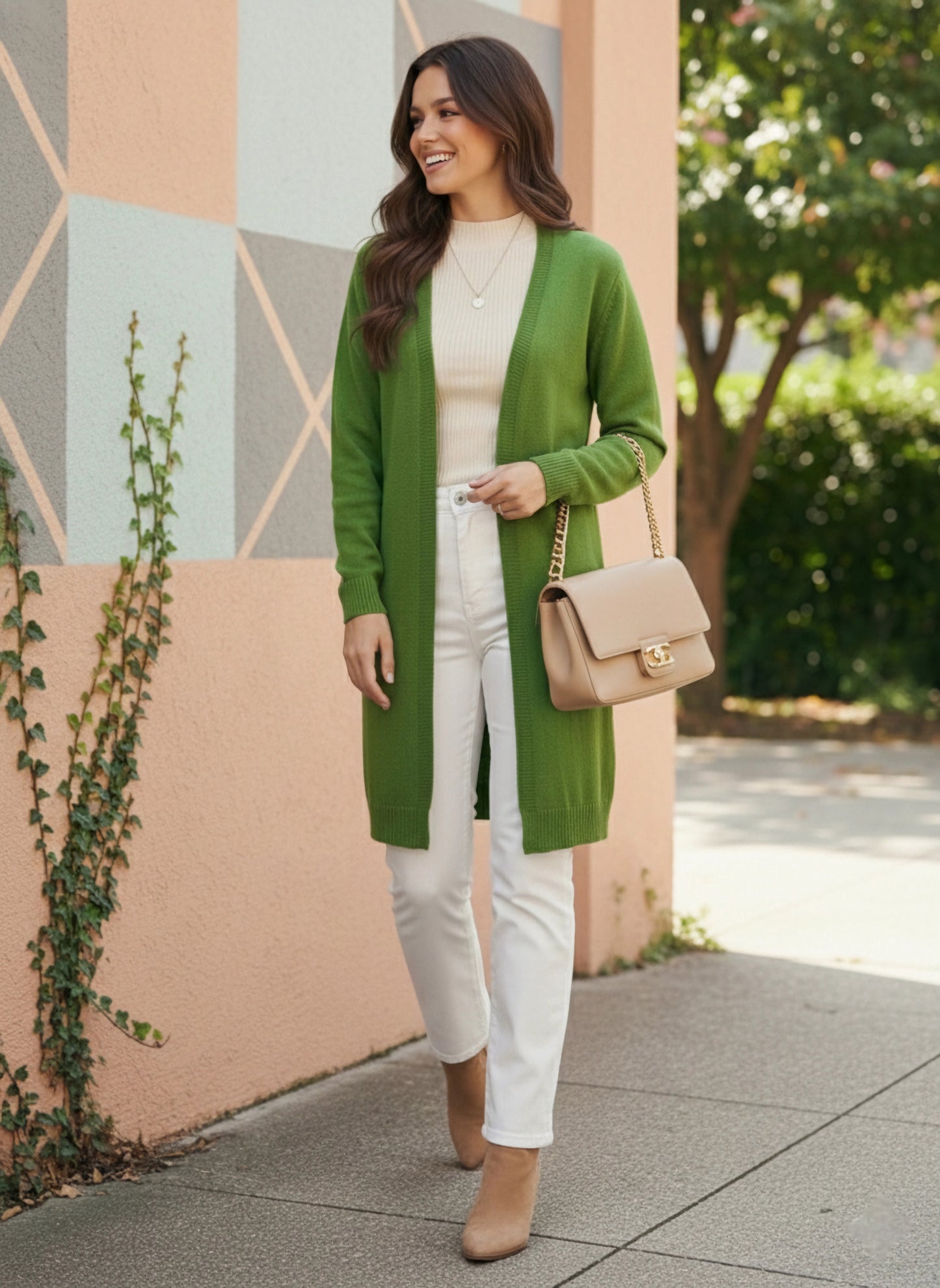 Berrylush Women Solid Green Open-Front Neck Drop-Shoulder Sleeves Ribbed Hem Longline Cardigan