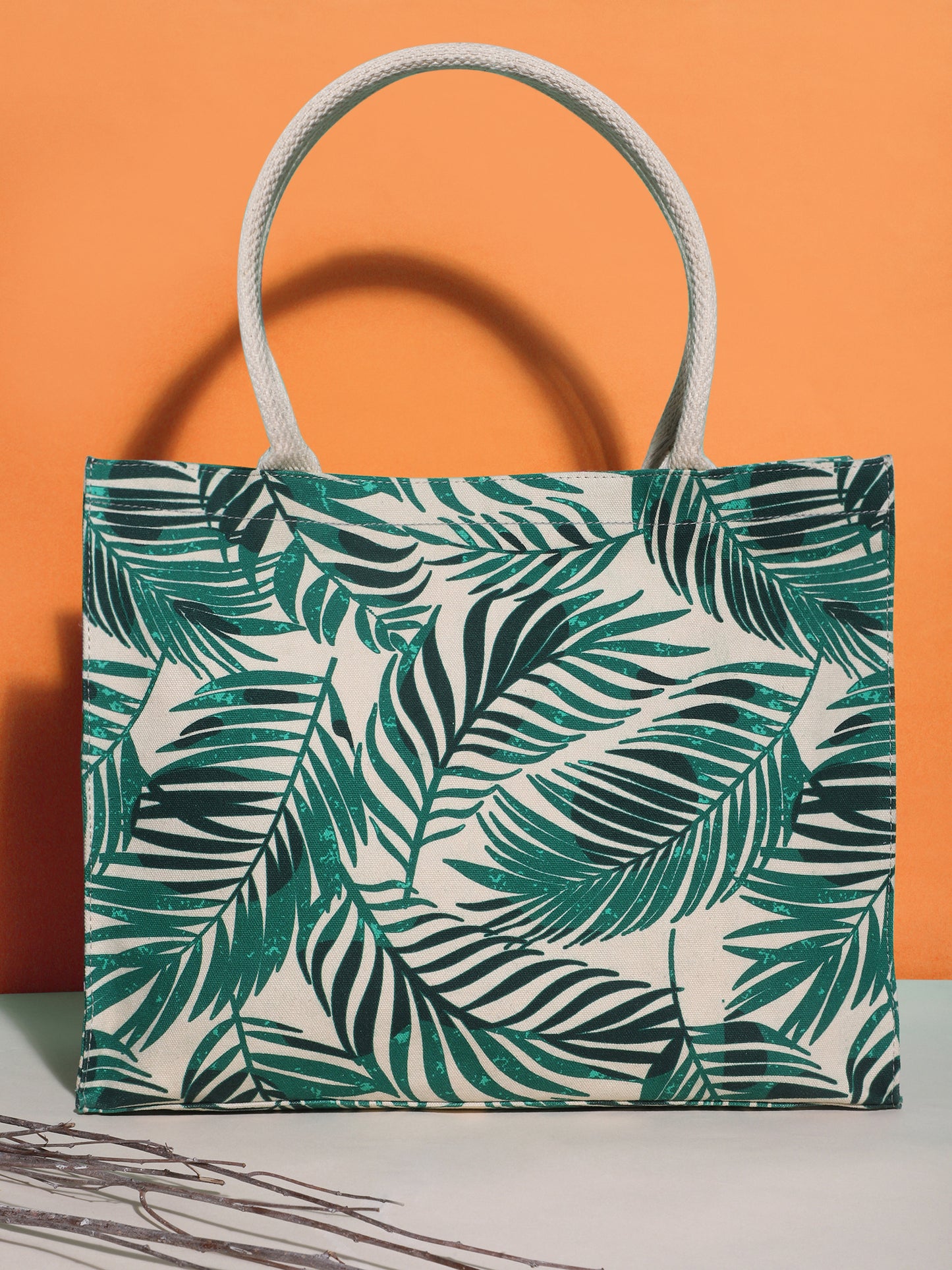 Berrylush Women Green & White Floral Printed Fabric Two Handle Shopper Regular Tote Bag