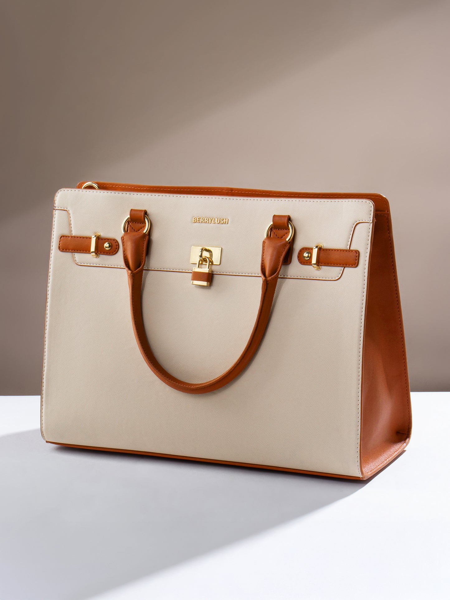 Berrylush Women Beige Solid Two Handles Smart Casual Regular Tote Bag