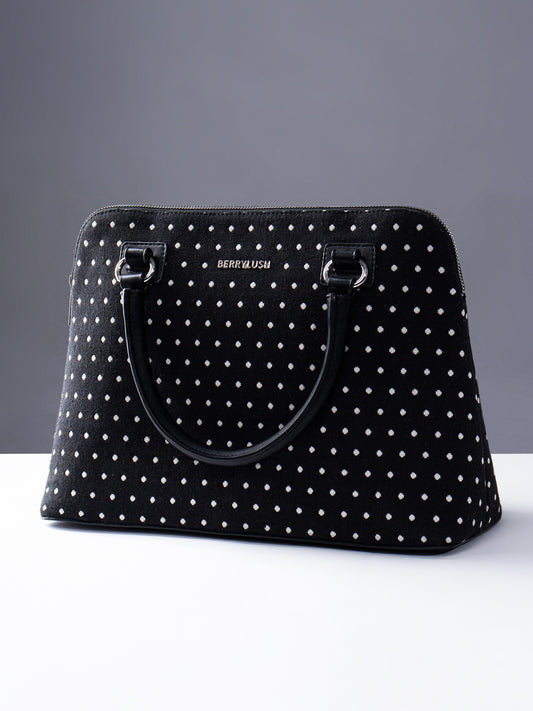 Berrylush Women Black Polka Dots Two Handles Smart Casual Handbag Bag