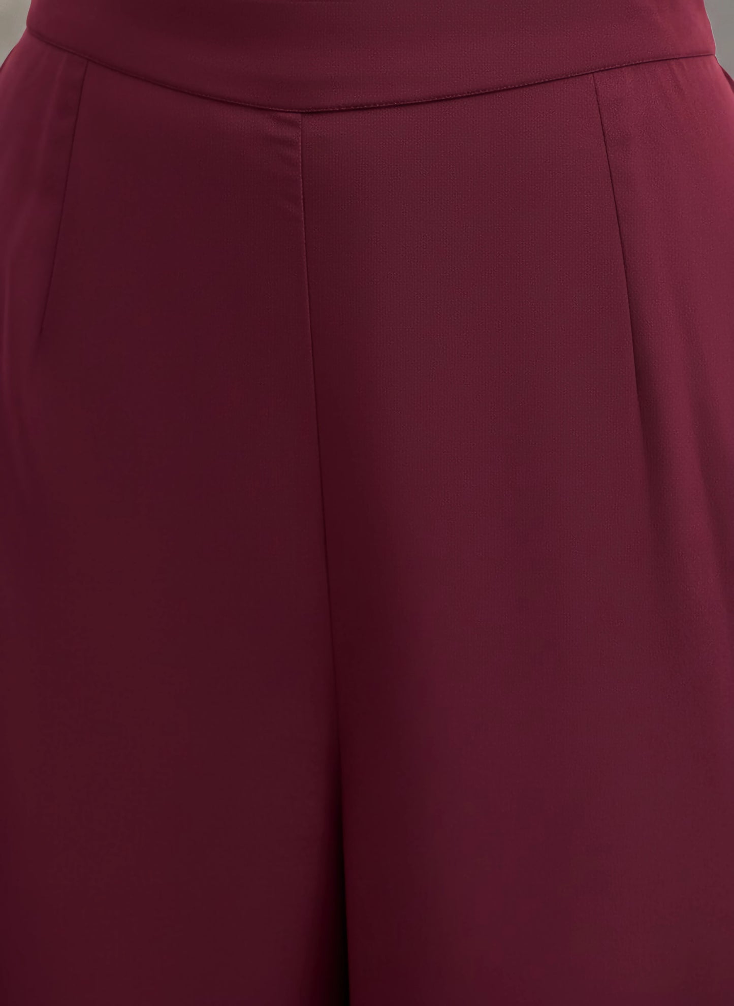 Berrylush Women Solid Maroon Halter Neck Sleeveless Backless Tie-Up Asymmetrical Hem Longline Top & Slip-On Straight Hem Maxi Palazzo Co-Ord Set