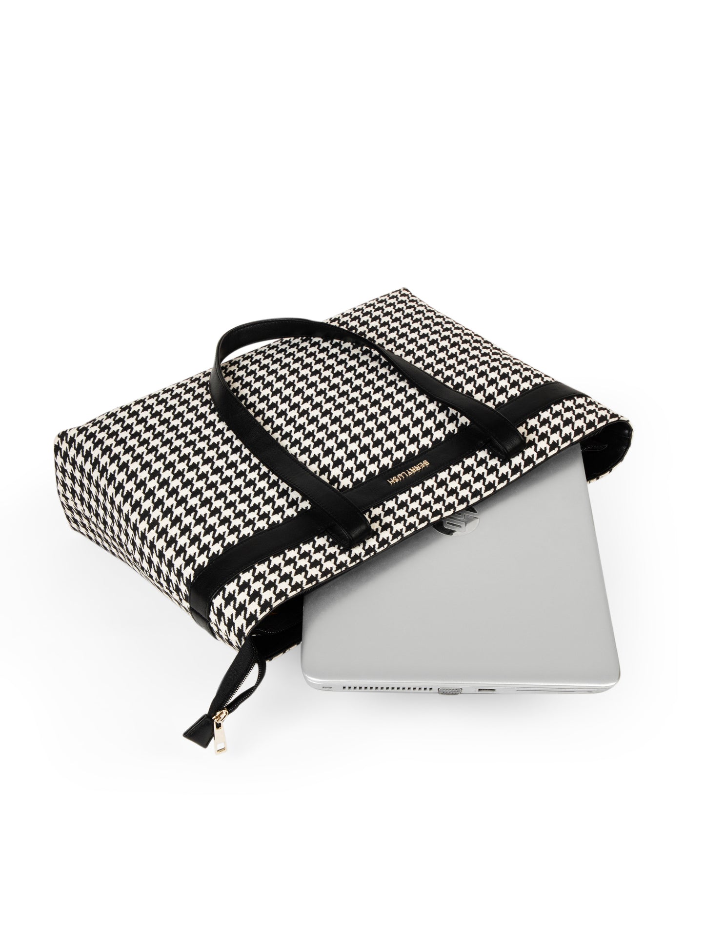 Berrylush Women Black & White Self Design Printed Laptop Bag