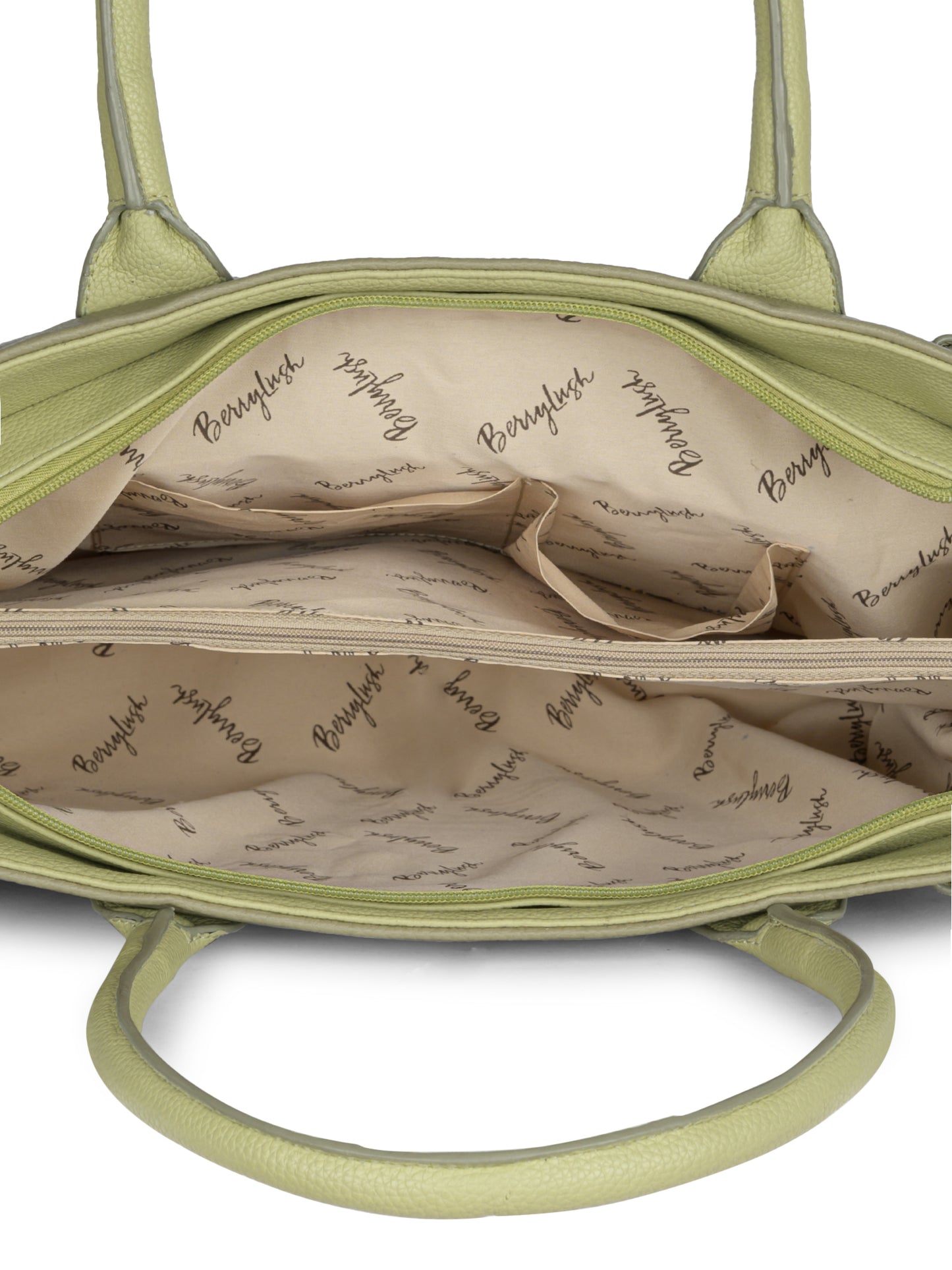 Berrylush Women Solid Green Synthetic Leather Two-Handles Zipper-Up Embellished Shoulder Bag