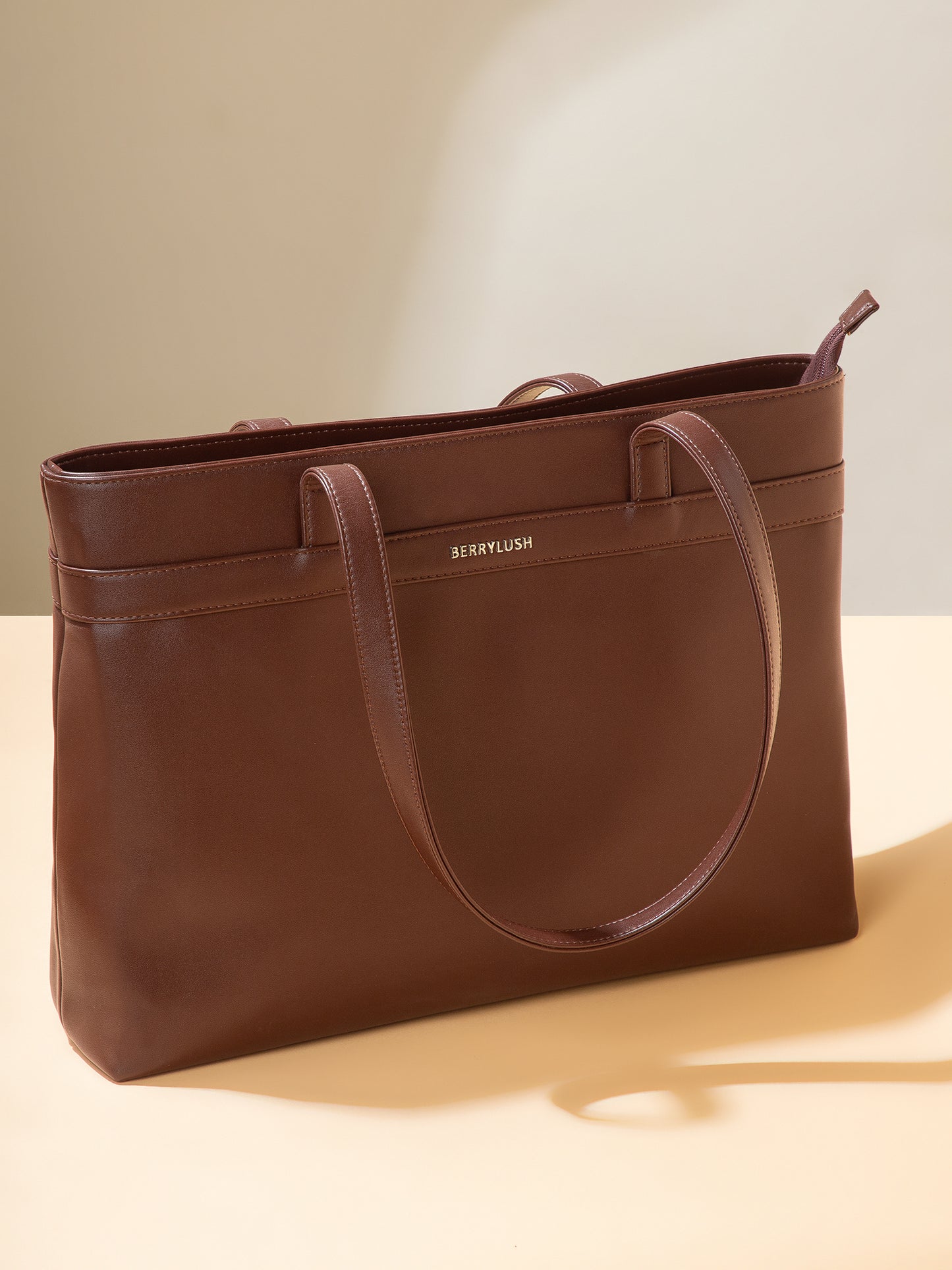 Berrylush Women Brown Solid Two Handles Smart Casual Shoulder Bag