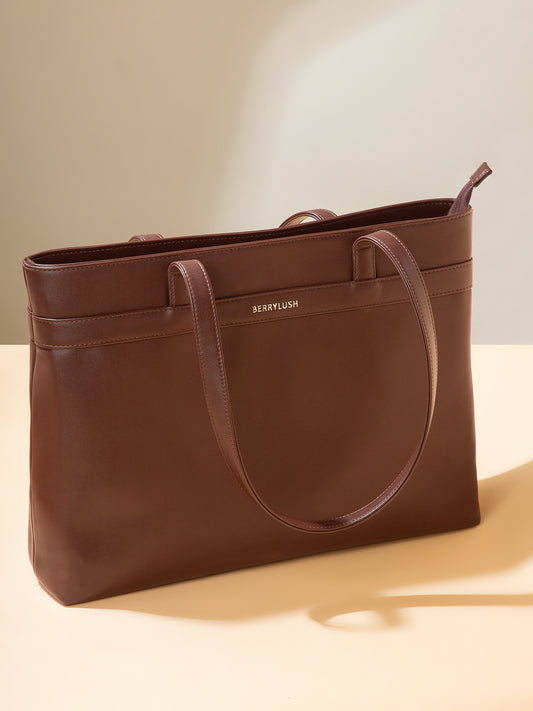 Berrylush Women Brown Solid Two Handles Smart Casual Shoulder Bag