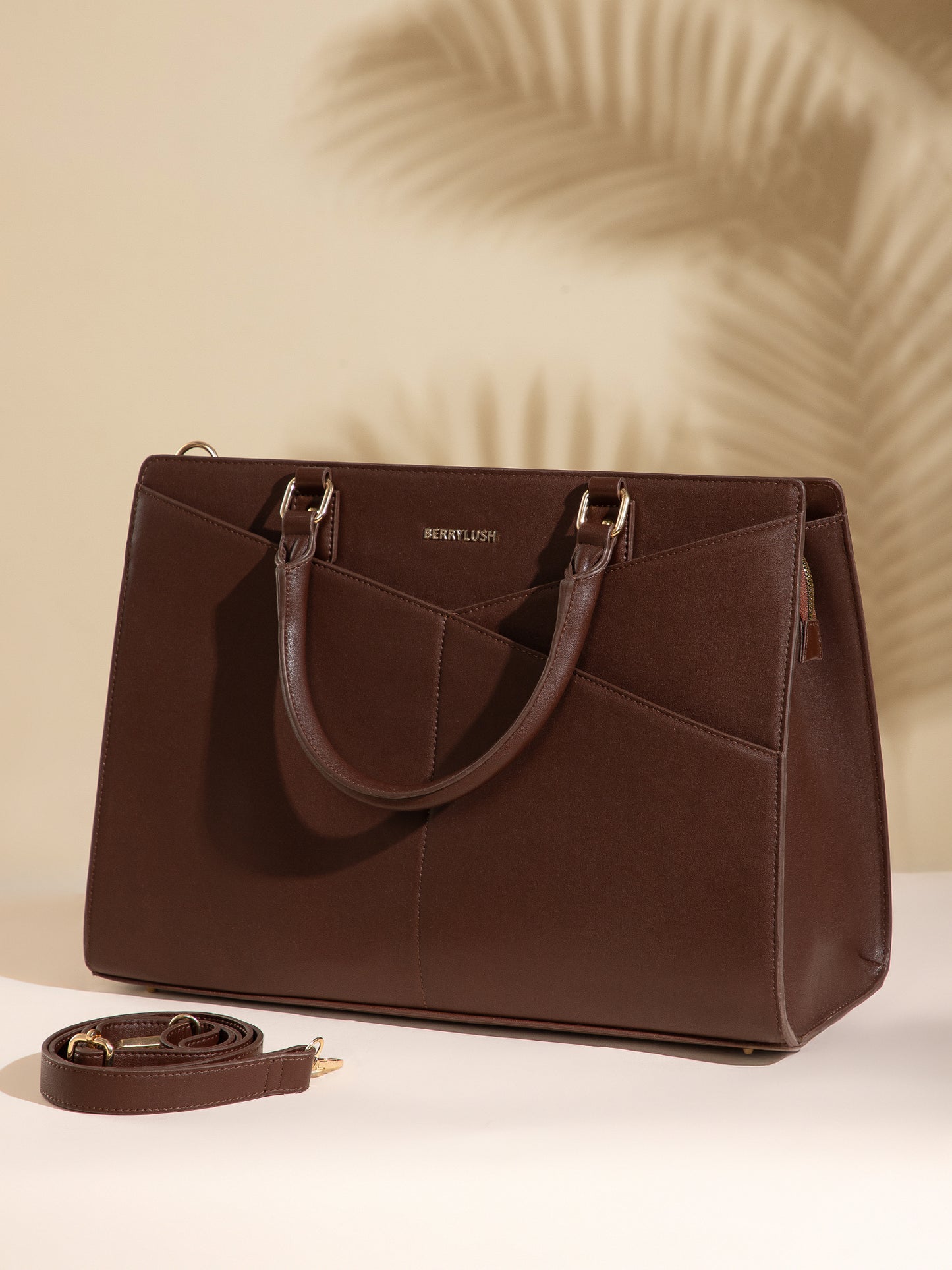 Berrylush Women Brown Solid Two Handles Smart Casual Regular Tote Bag