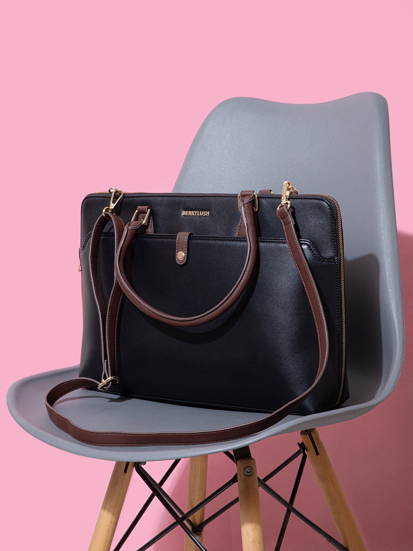 Berrylush Women Black Solid Two Handle Casual Laptop Bag