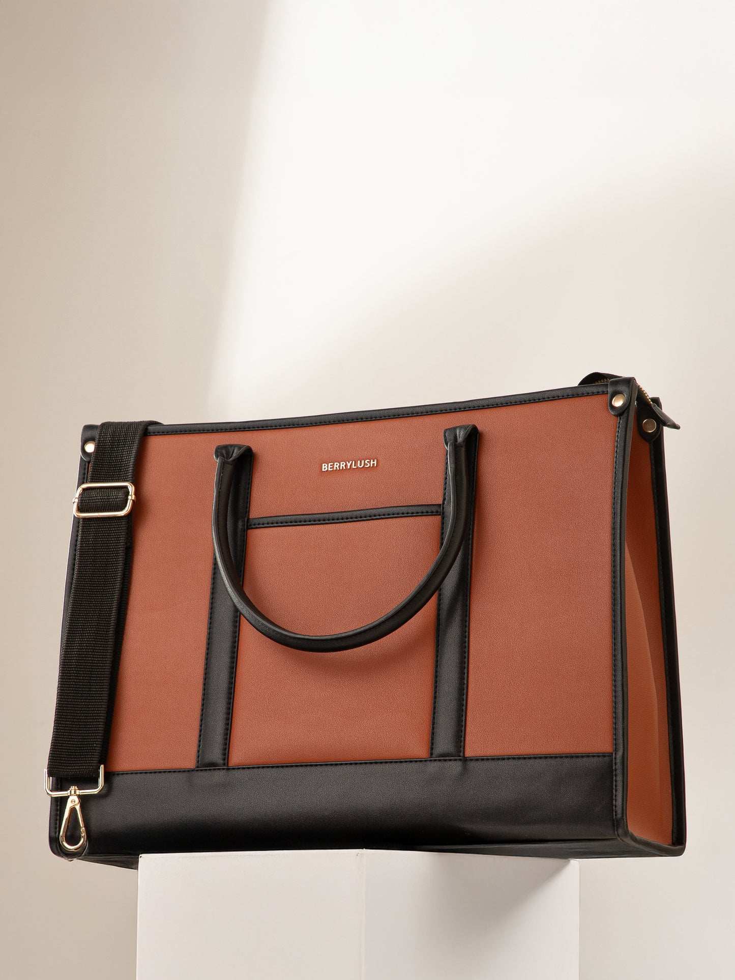 Berrylush Women Tan Solid Two Handles Smart Casual Regular Tote Bag