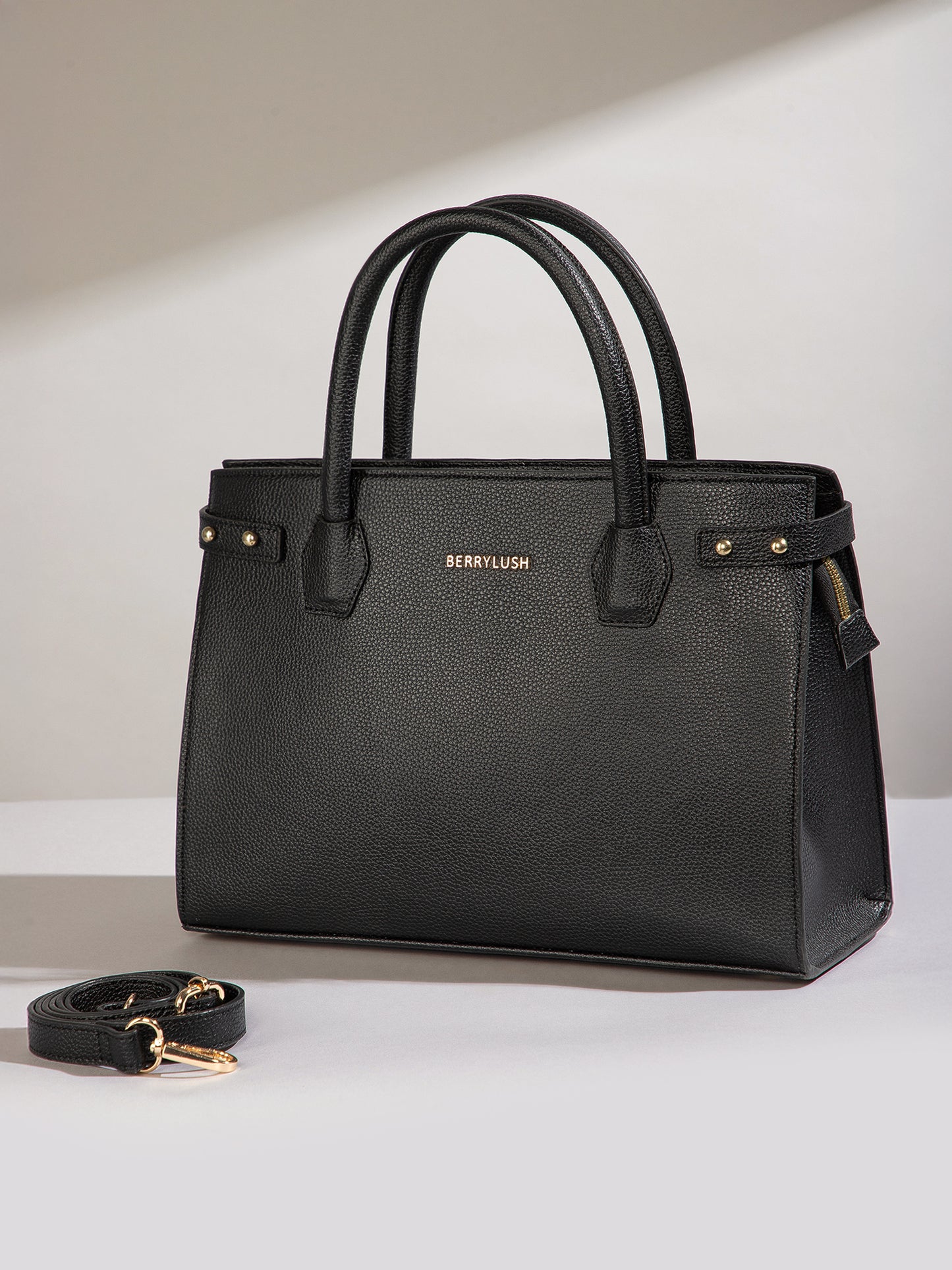 Berrylush Women Black Solid Two Handles Smart Casual Regular Tote Bag