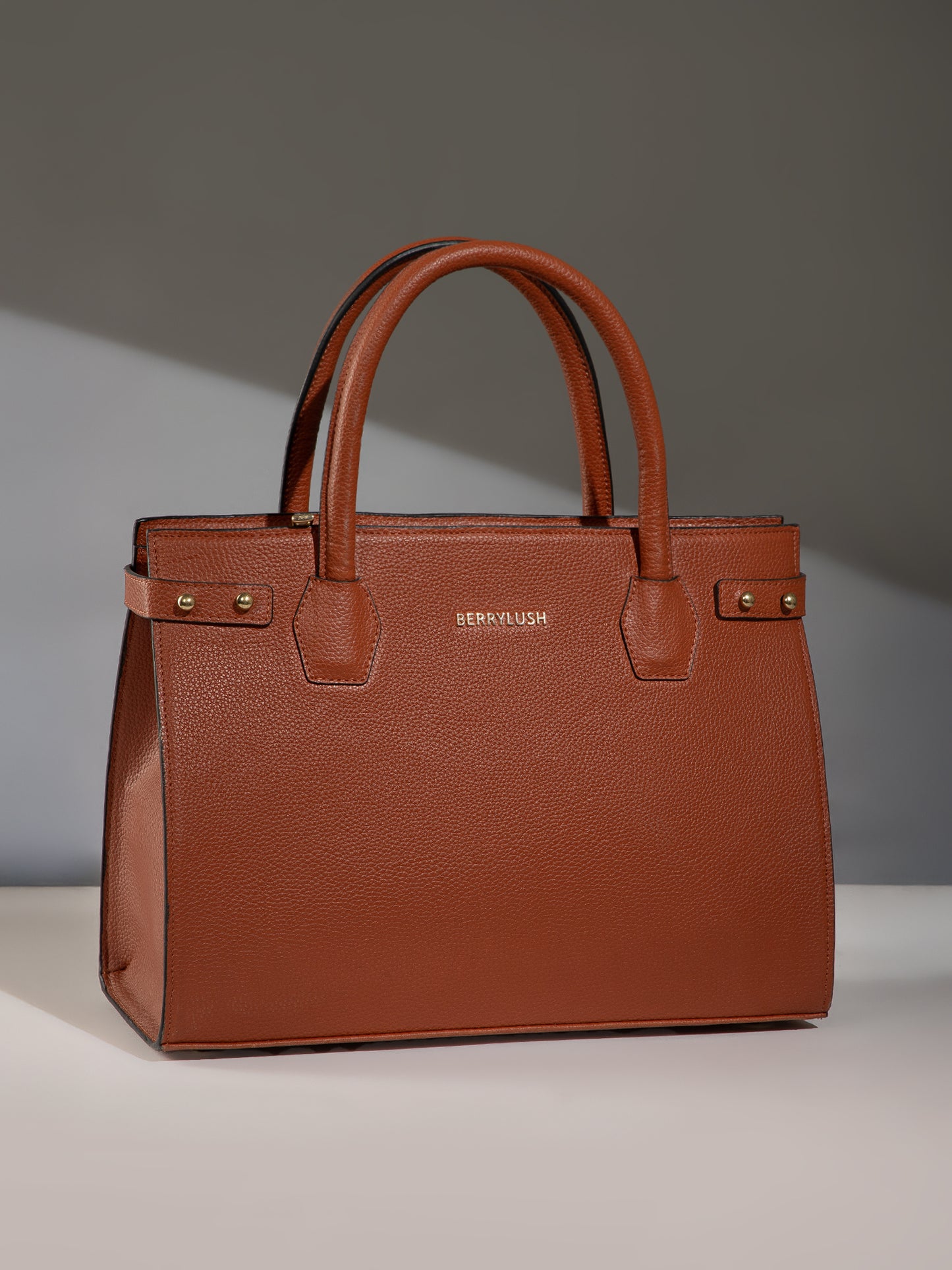 Berrylush Women Tan Solid Two Handles Smart Casual Regular Tote Bag