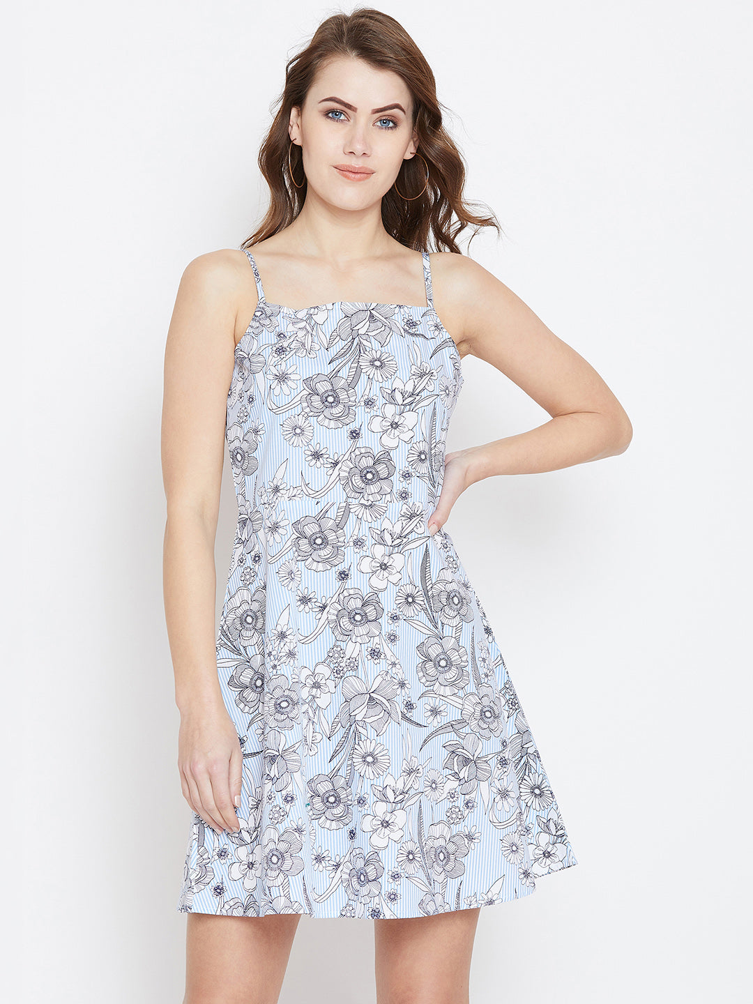 Blue Printed Fit and Flare Dress - Berrylush