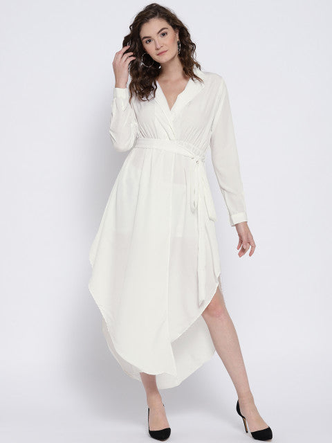 White Solid Empire Dress - Berrylush