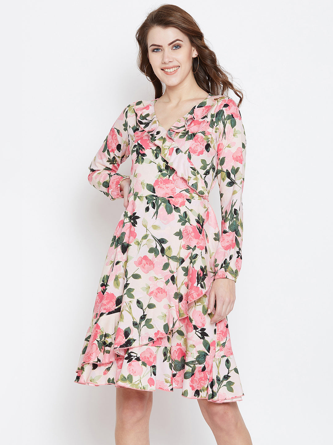 Pink Printed Fit and Flare Dress - Berrylush