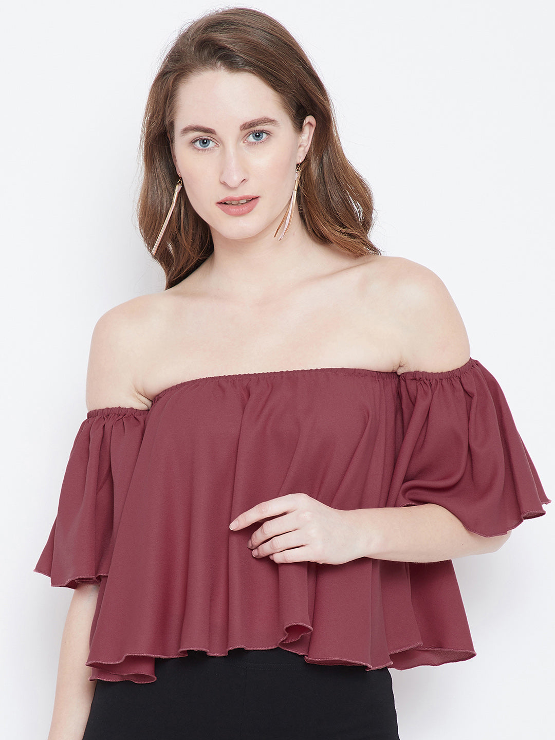 Mauve Solid Bardot Top - Berrylush
