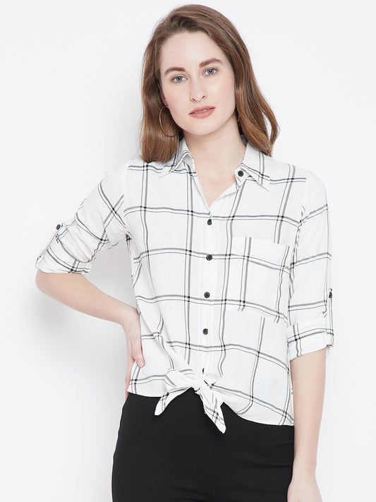 White & Black Checked Shirt Style Top - Berrylush