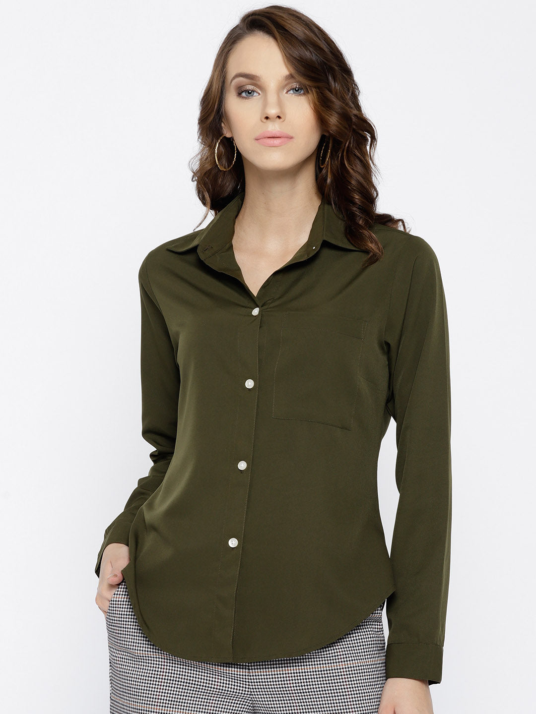 Olive Green Regular Fit Solid Casual Shirt - Berrylush