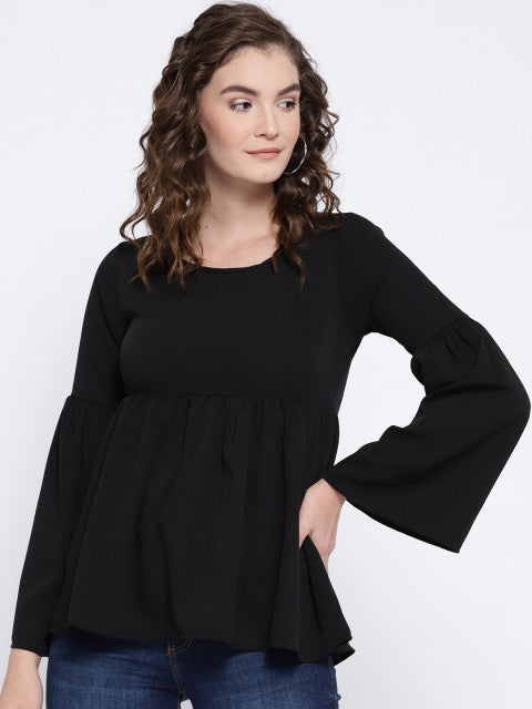 Black Solid Styled Back Top - Berrylush
