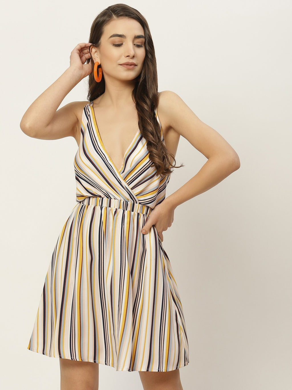 Multi-Way 見易かっ Back Ribbon Stripe Dress Mサイズ