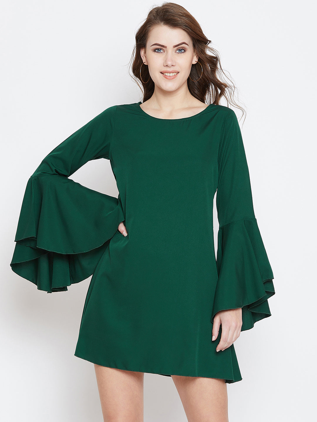 Green Solid A-Line Dress - Berrylush